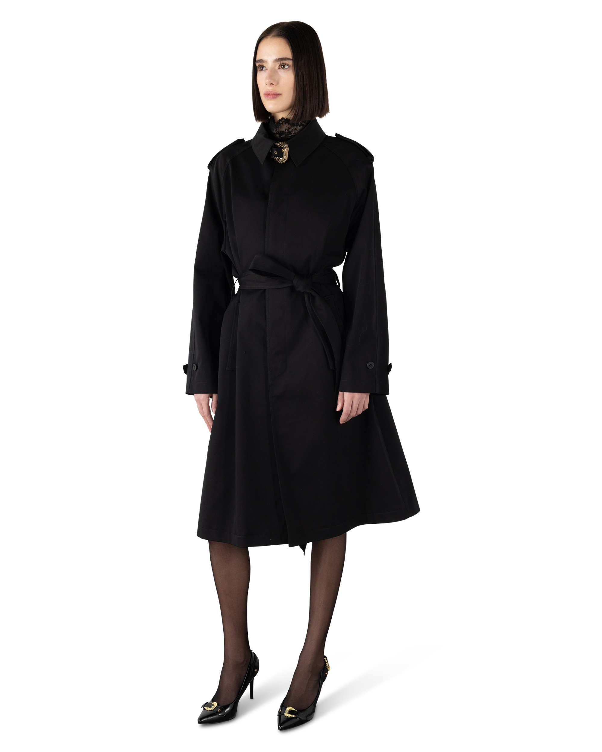 Baroque Buckle Ruffled Trench Coat