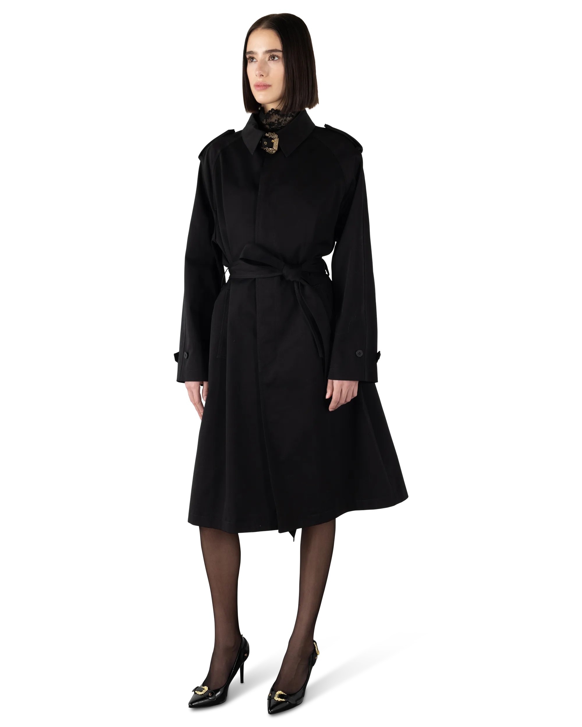 Baroque Buckle Ruffled Trench Coat