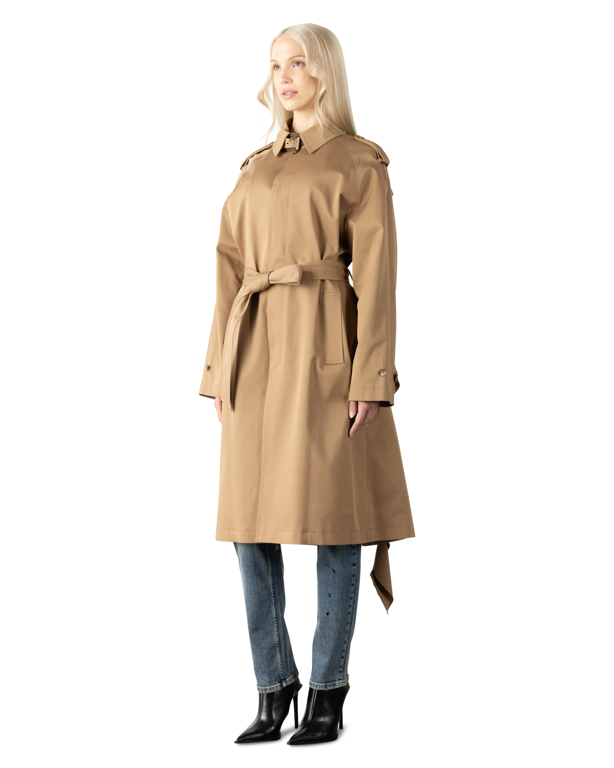 Baroque Buckle Ruffled Trench Coat