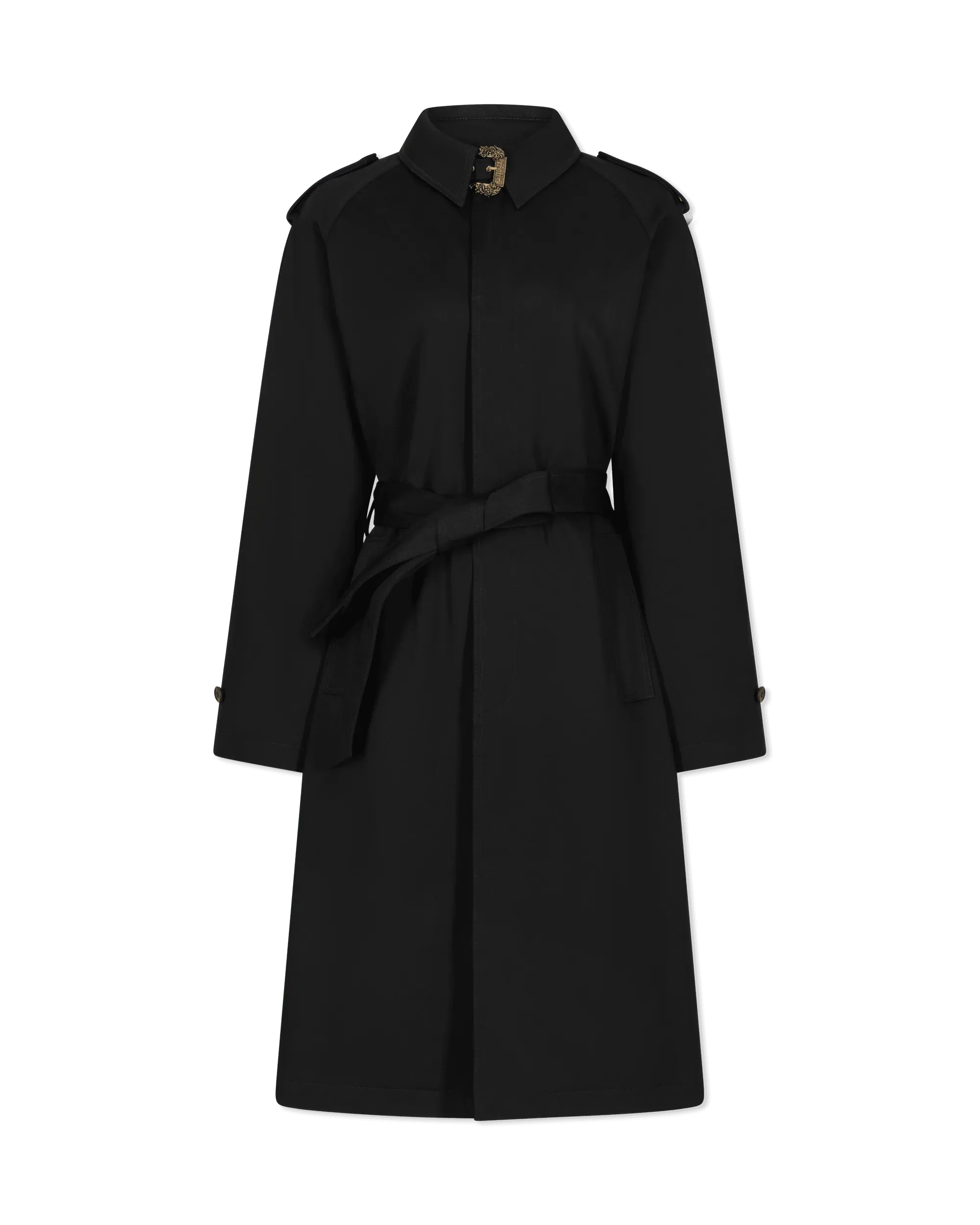 Baroque Buckle Ruffled Trench Coat - DIHSAN