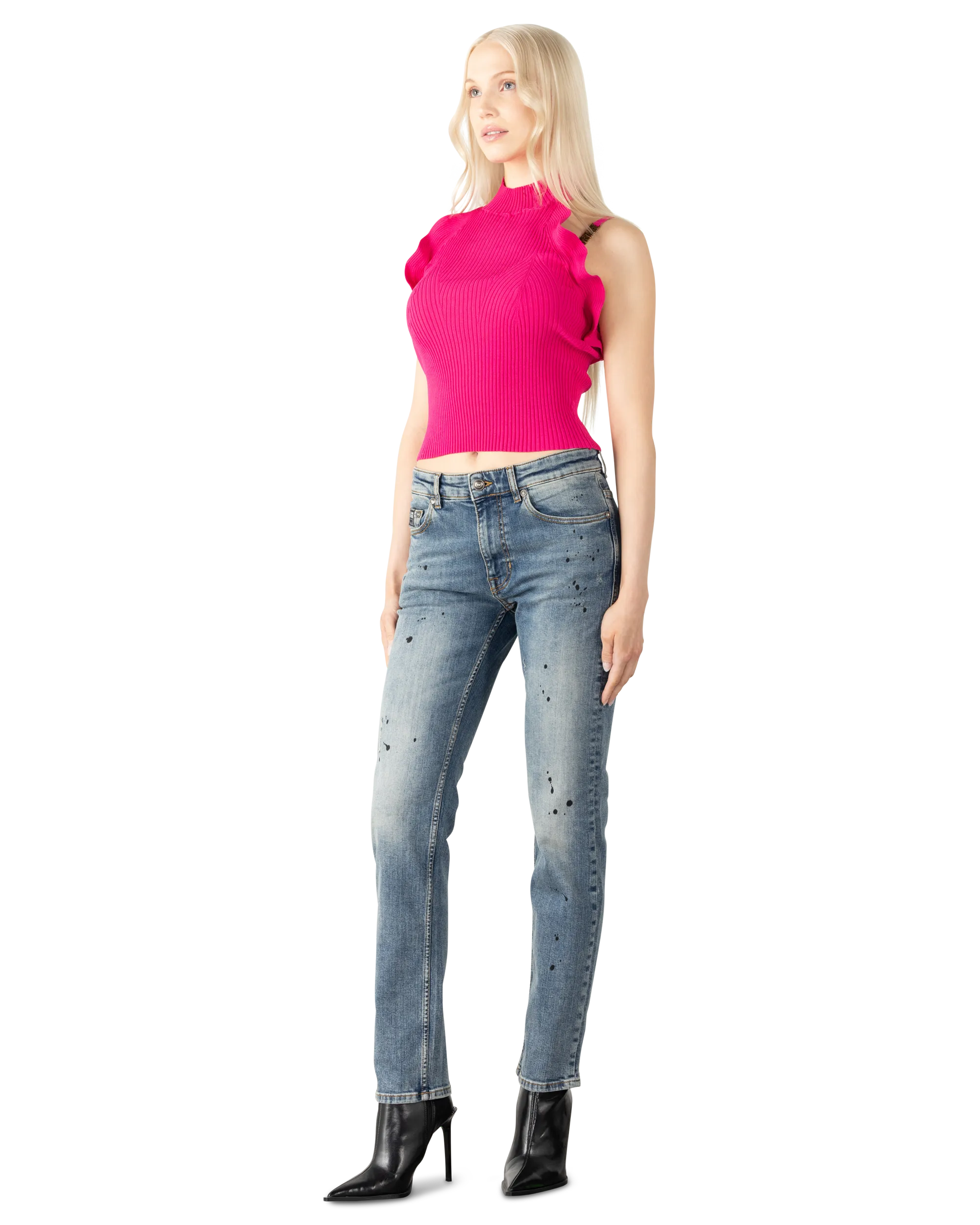 Halterneck Knit Ruffle Top