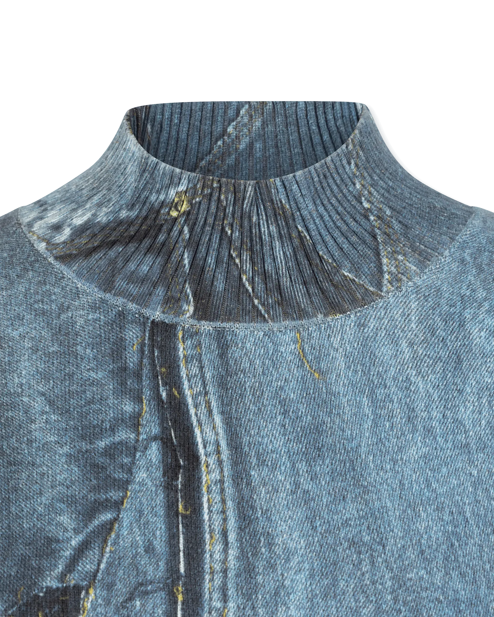 Denim Patchwork Knit Sweater - DIHSAN