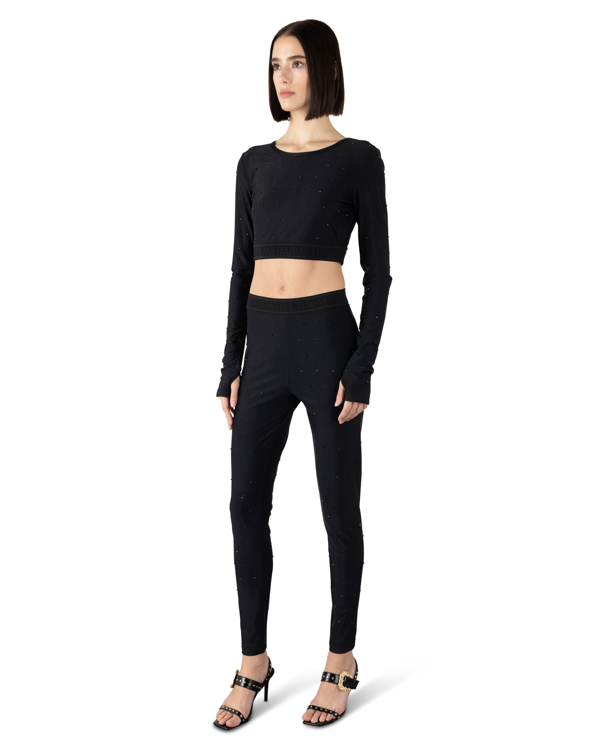 Crystal Embellished Long Sleeve Crop Top