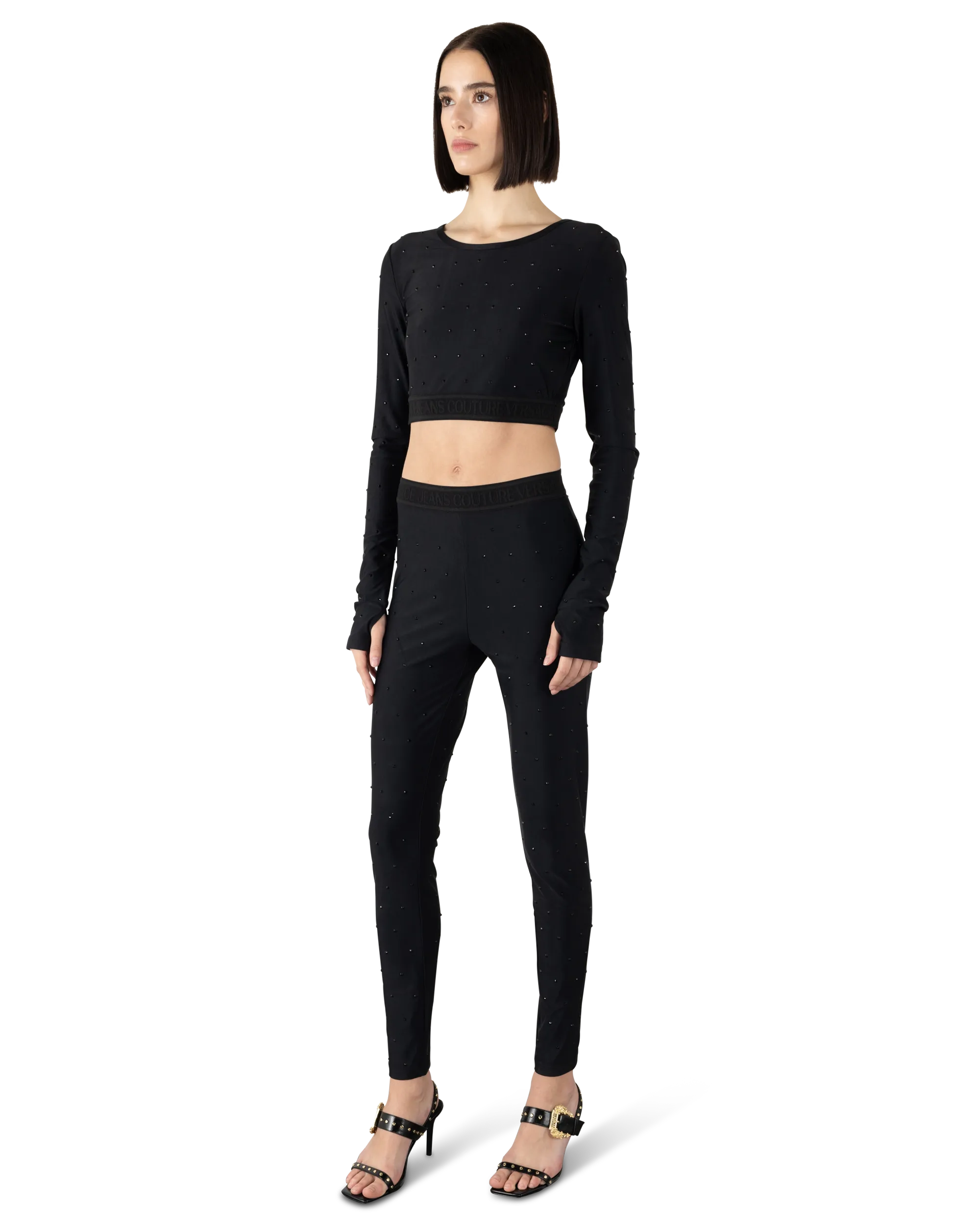 Crystal Embellished Long Sleeve Crop Top