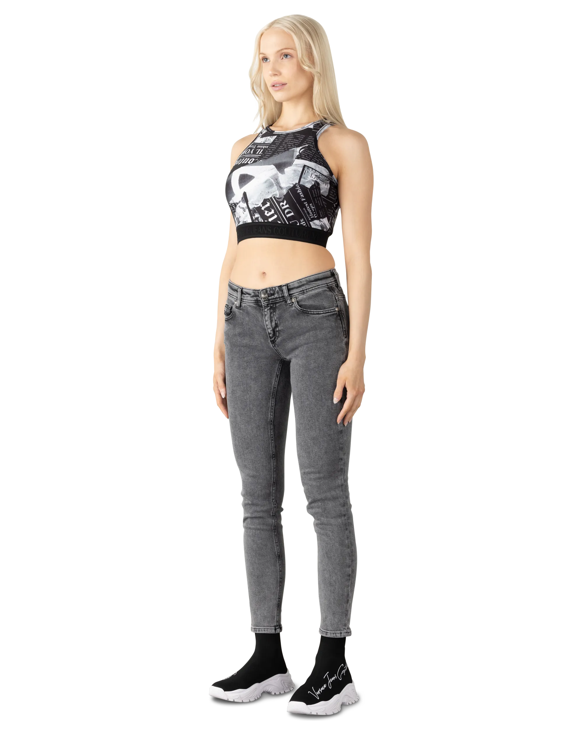 Magazine Print Cropped Tank Top