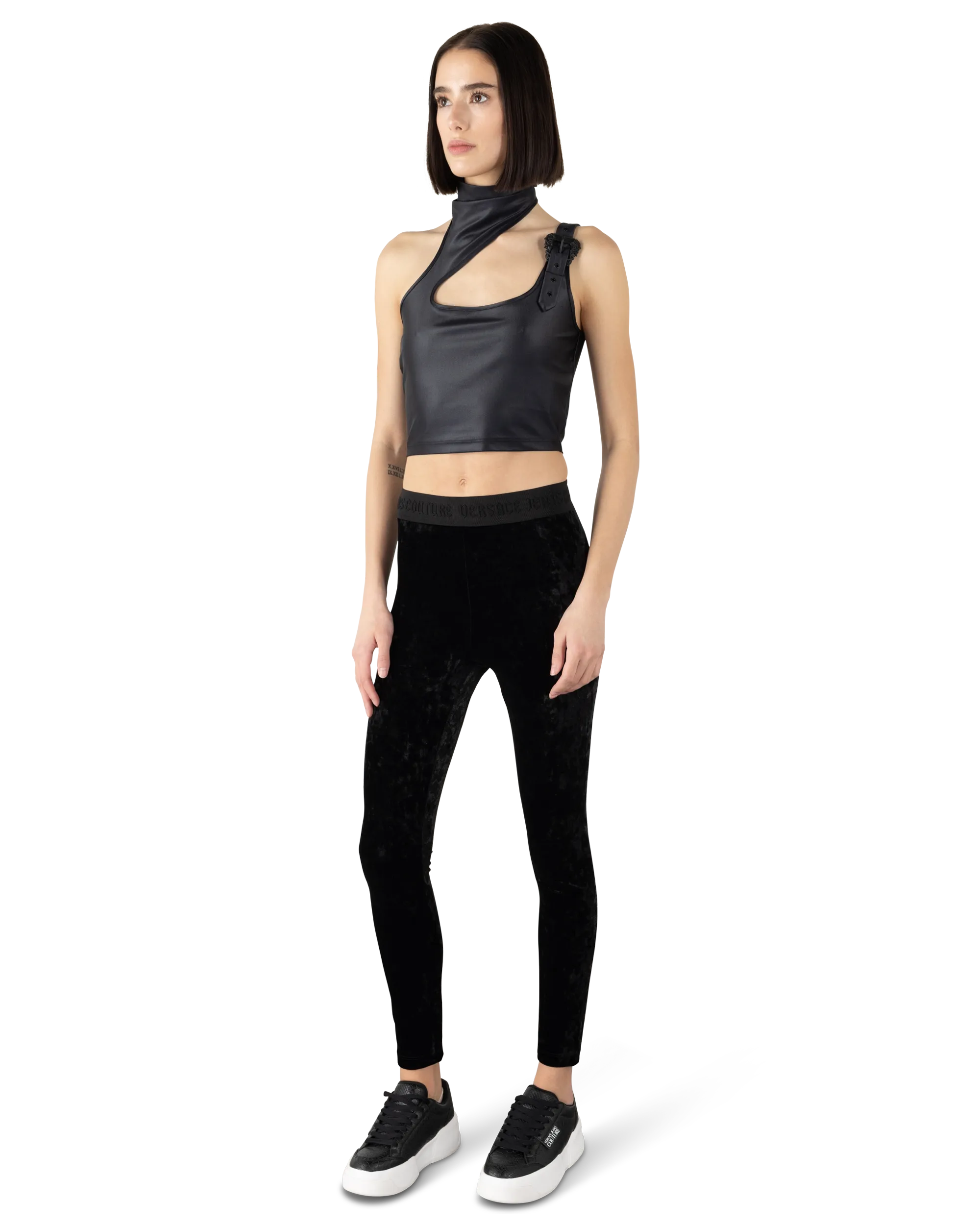 Buckle Embellished Halter Crop Top
