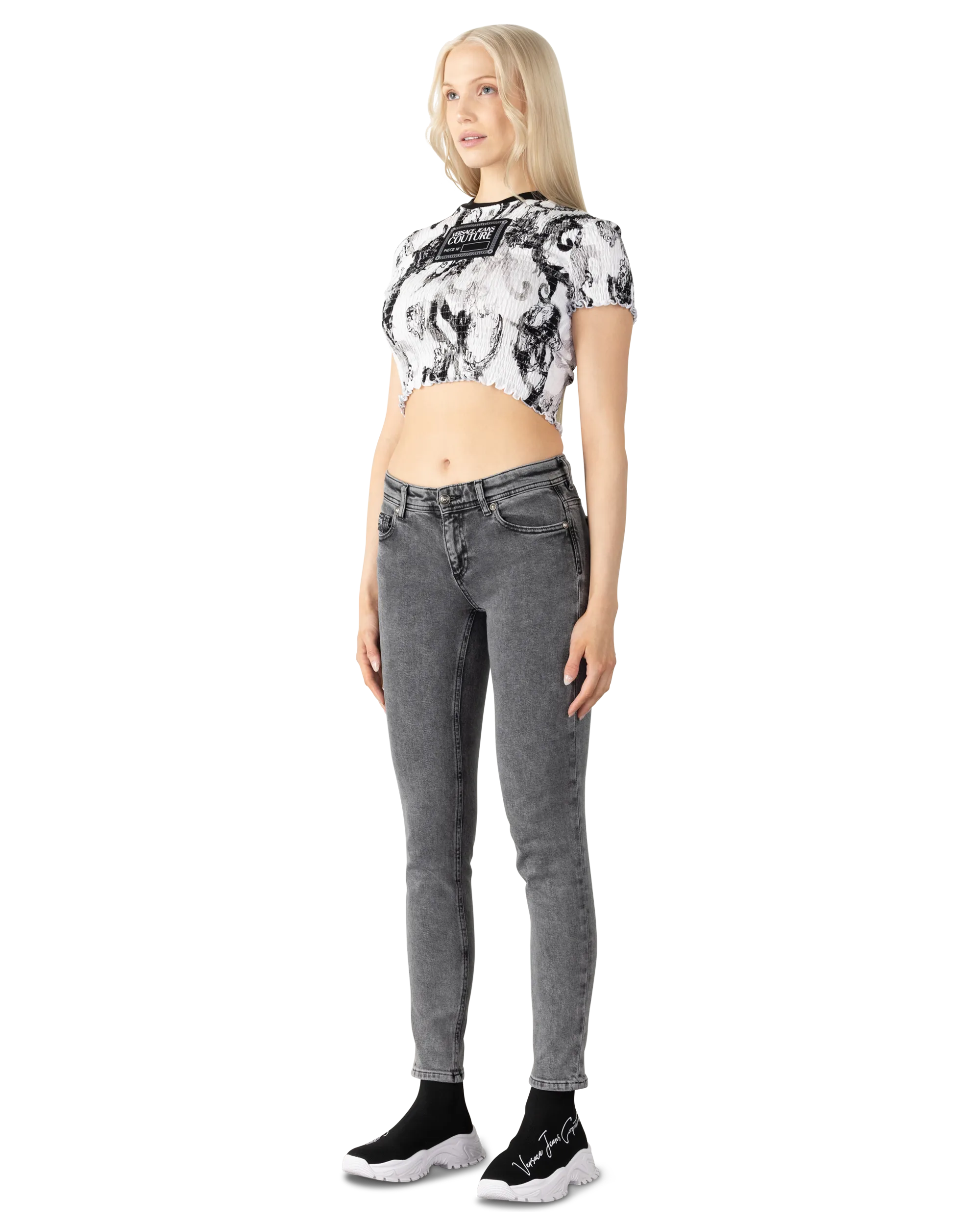 Ruched Watercolor Couture Cropped T Shirt