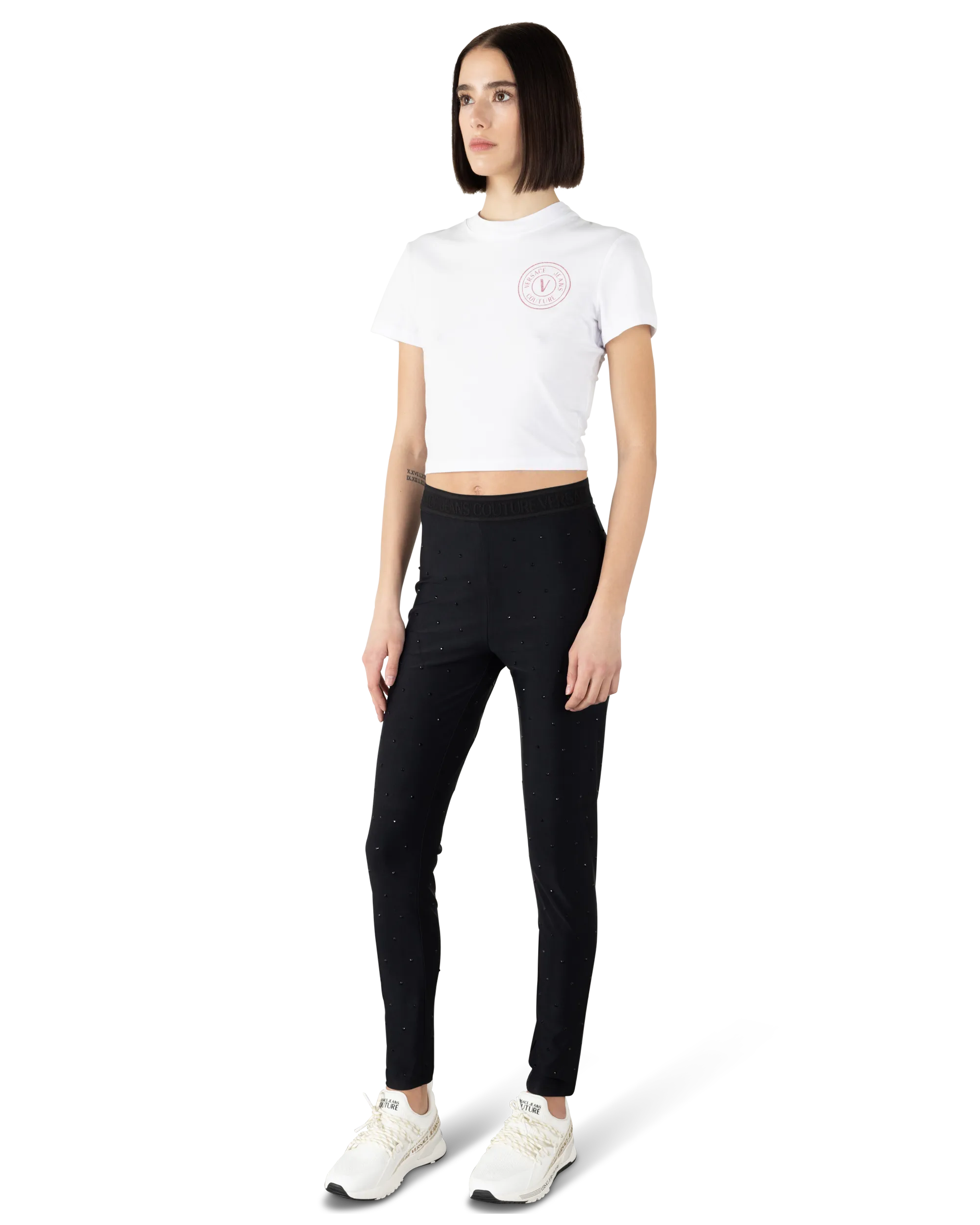 Glitter V-Emblem Cropped T Shirt