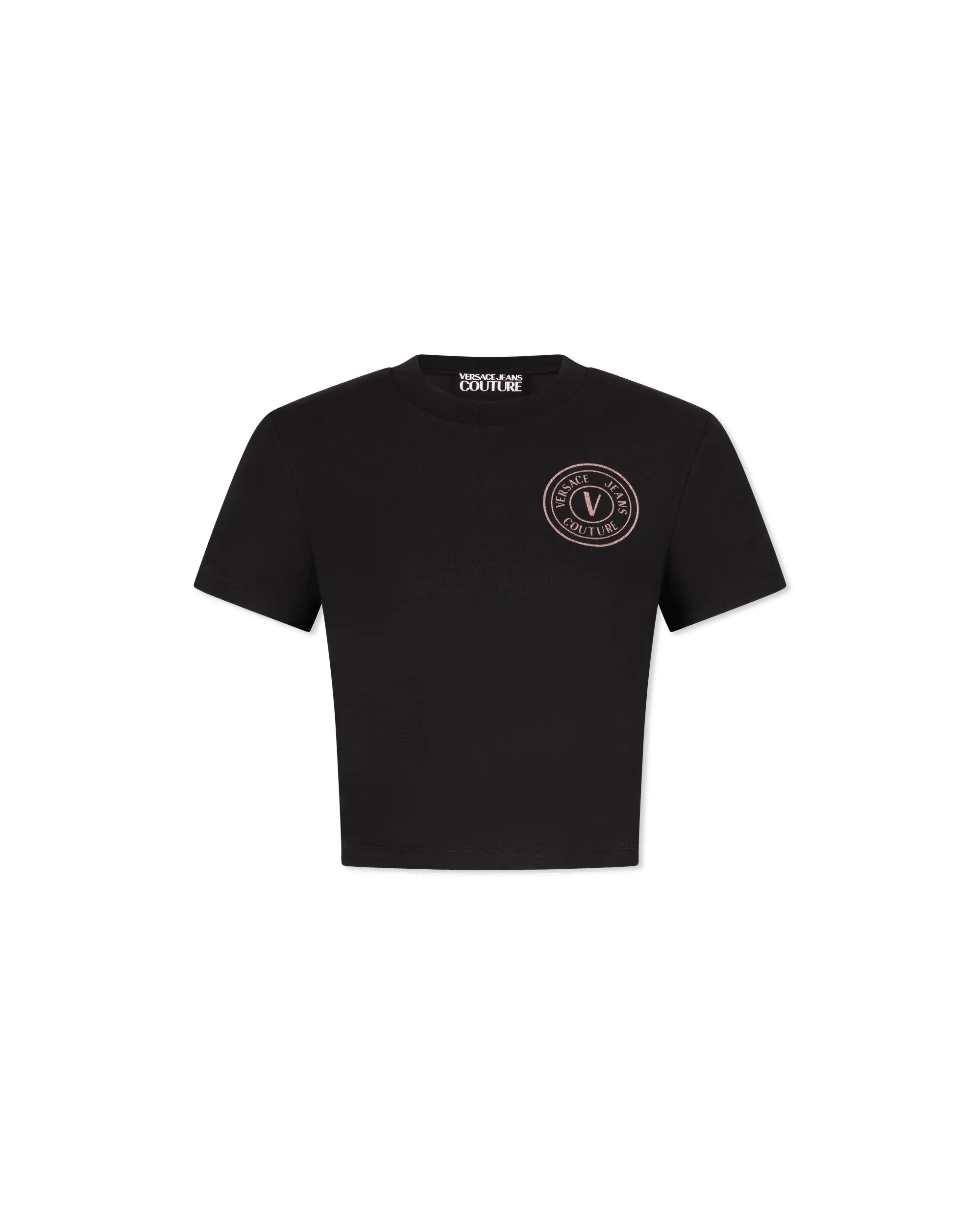 Glitter V-Emblem Cropped T-Shirt - DIHSAN