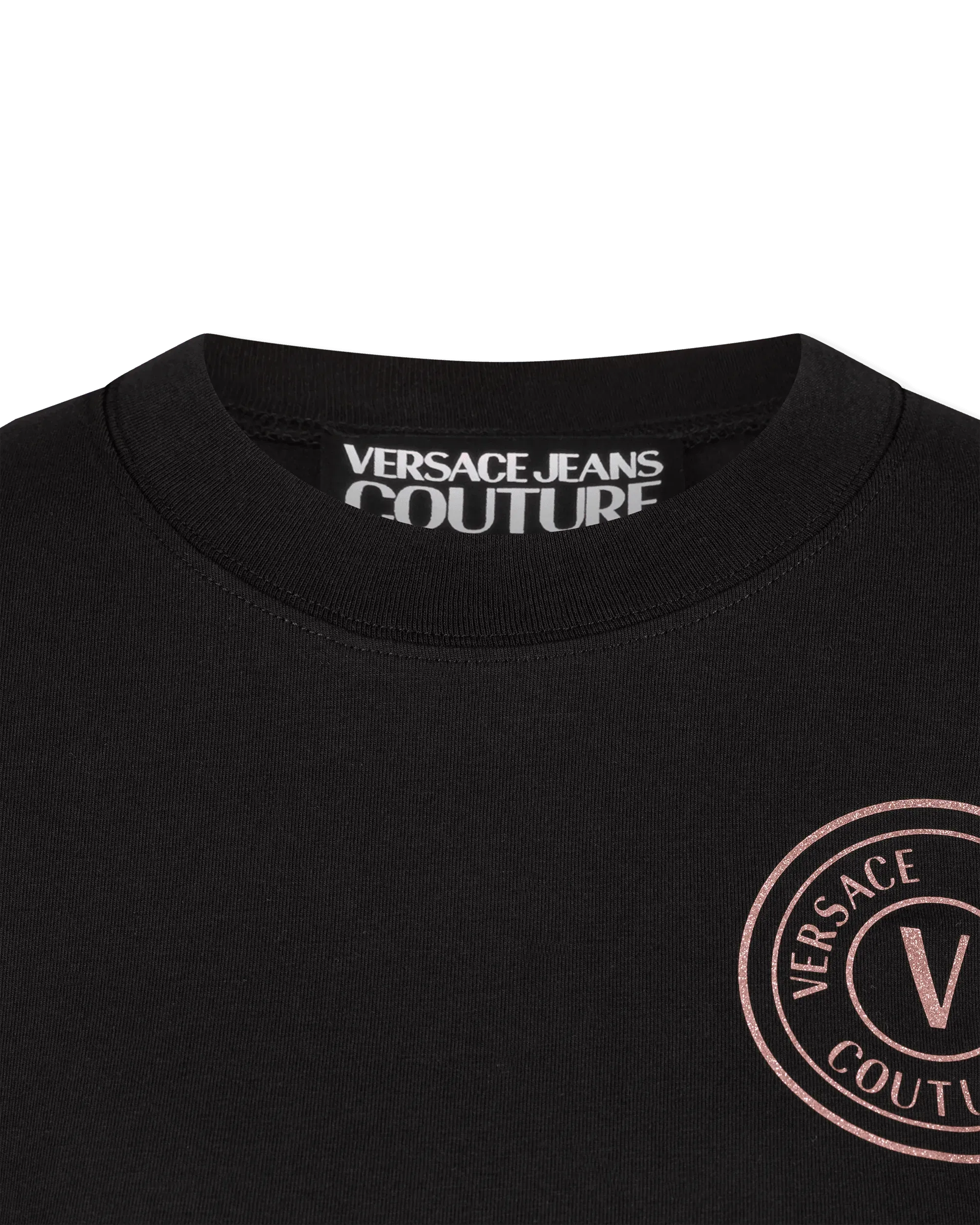 Glitter V-Emblem Cropped T-Shirt - DIHSAN