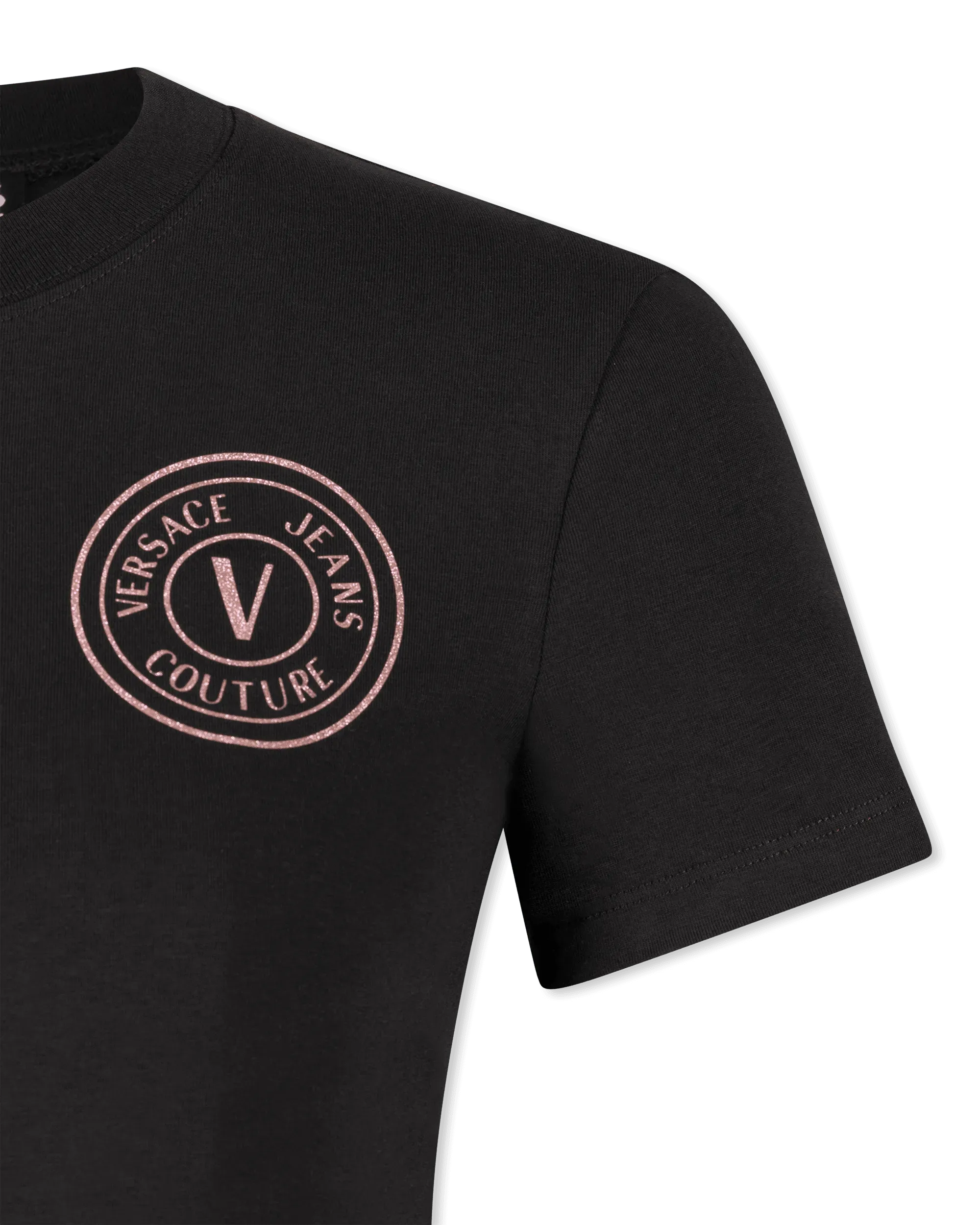 Glitter V-Emblem Cropped T-Shirt - DIHSAN