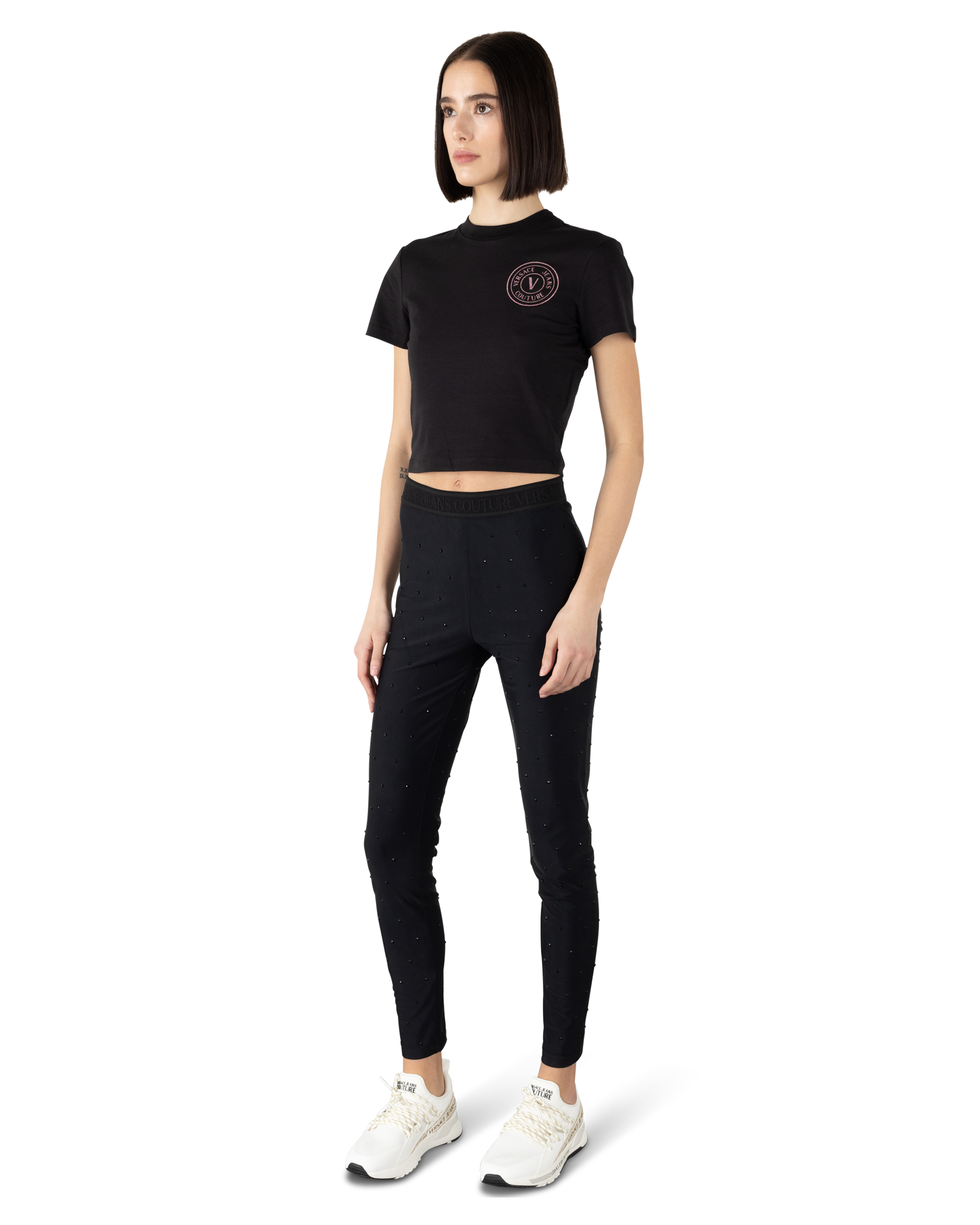 Glitter V-Emblem Cropped T Shirt