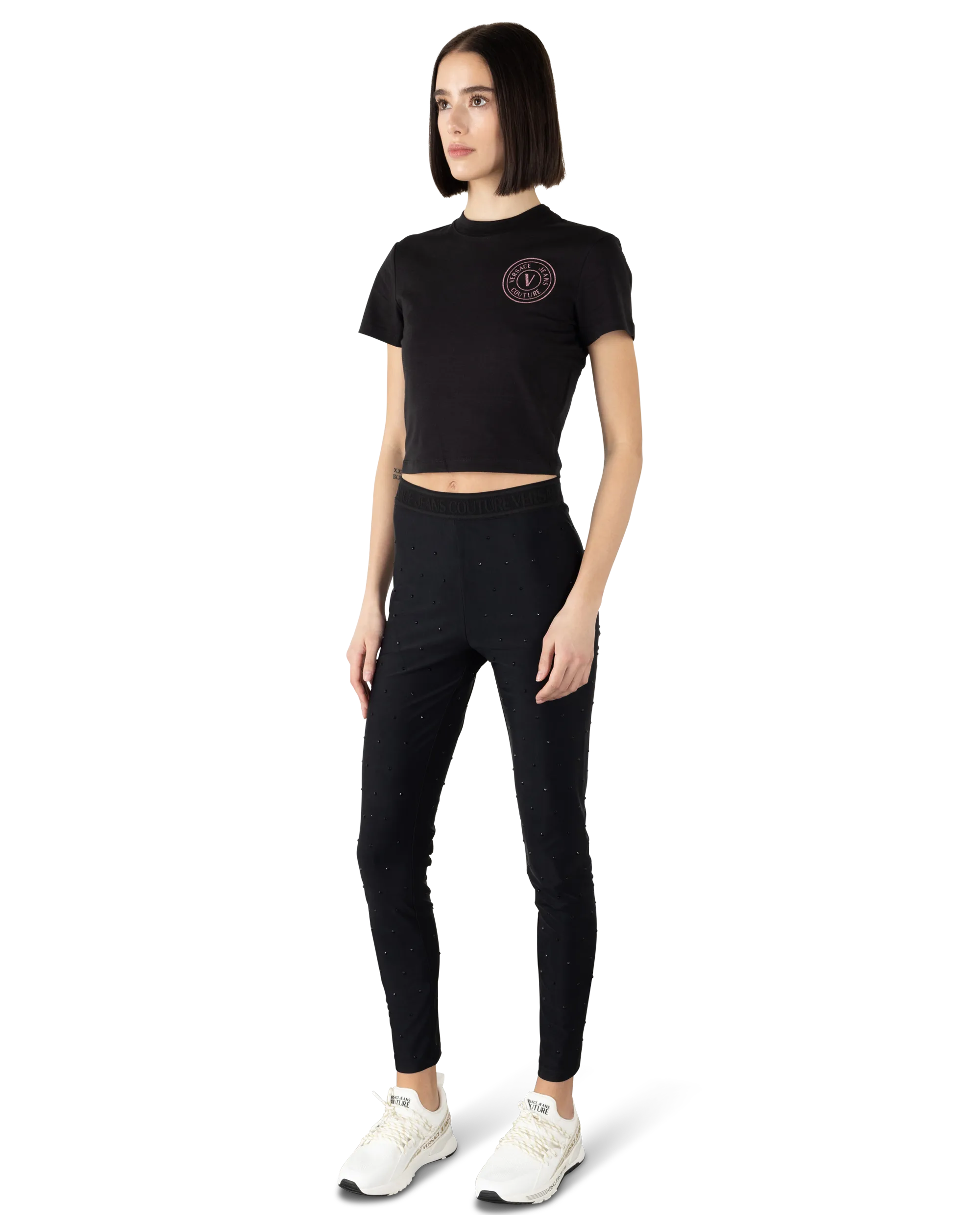 Glitter V-Emblem Cropped T Shirt