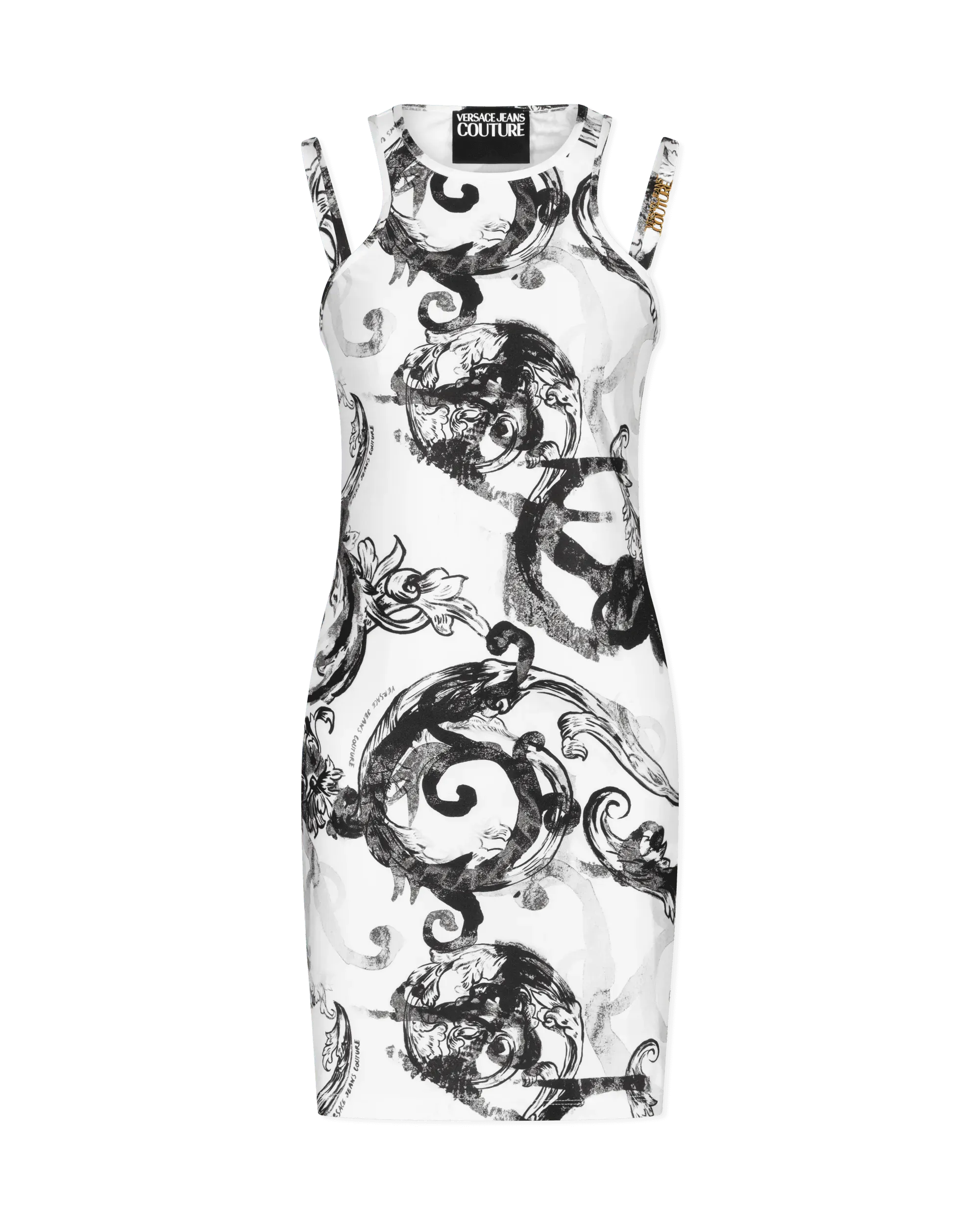 Watercolor Baroque Printed Double Strap Mini Dress - DIHSAN