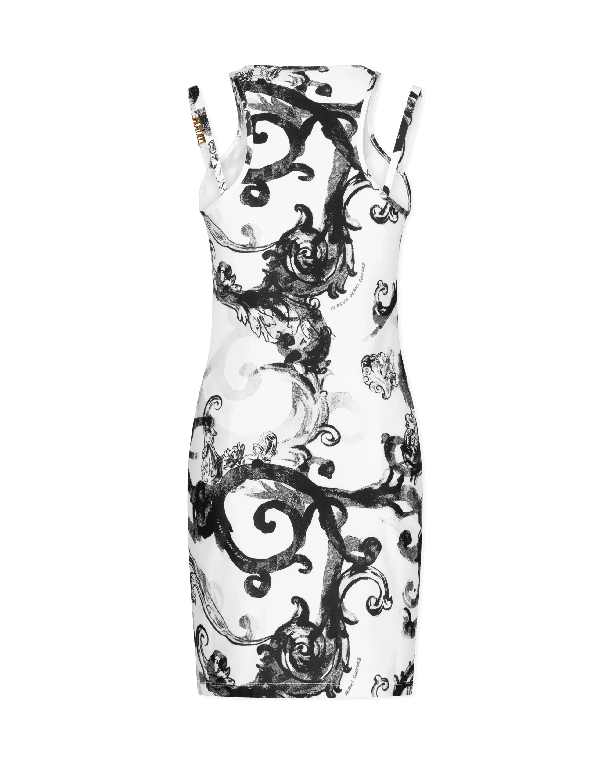 Watercolor Baroque Printed Double Strap Mini Dress - DIHSAN