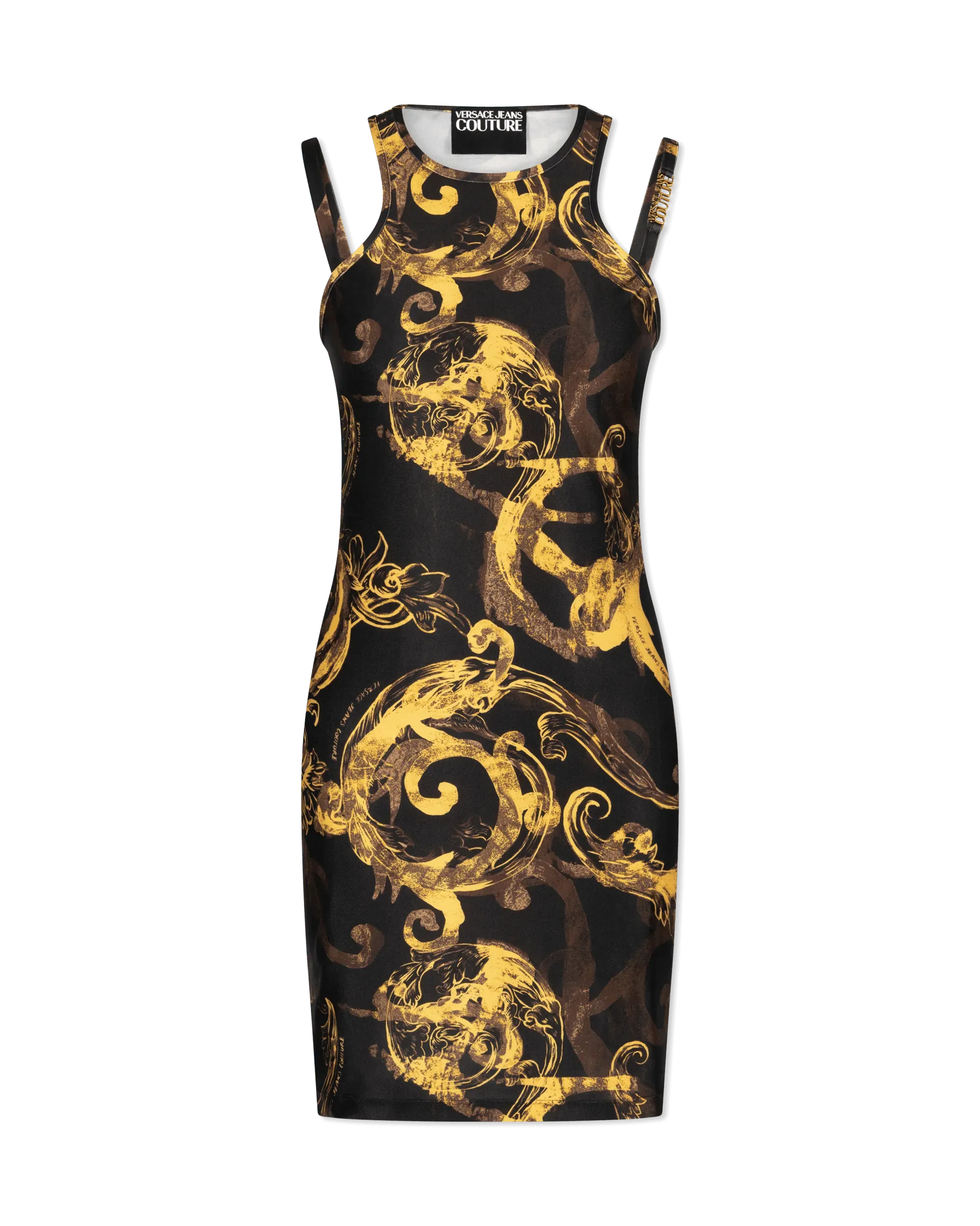 Watercolor Baroque Printed Double Strap Mini Dress - DIHSAN