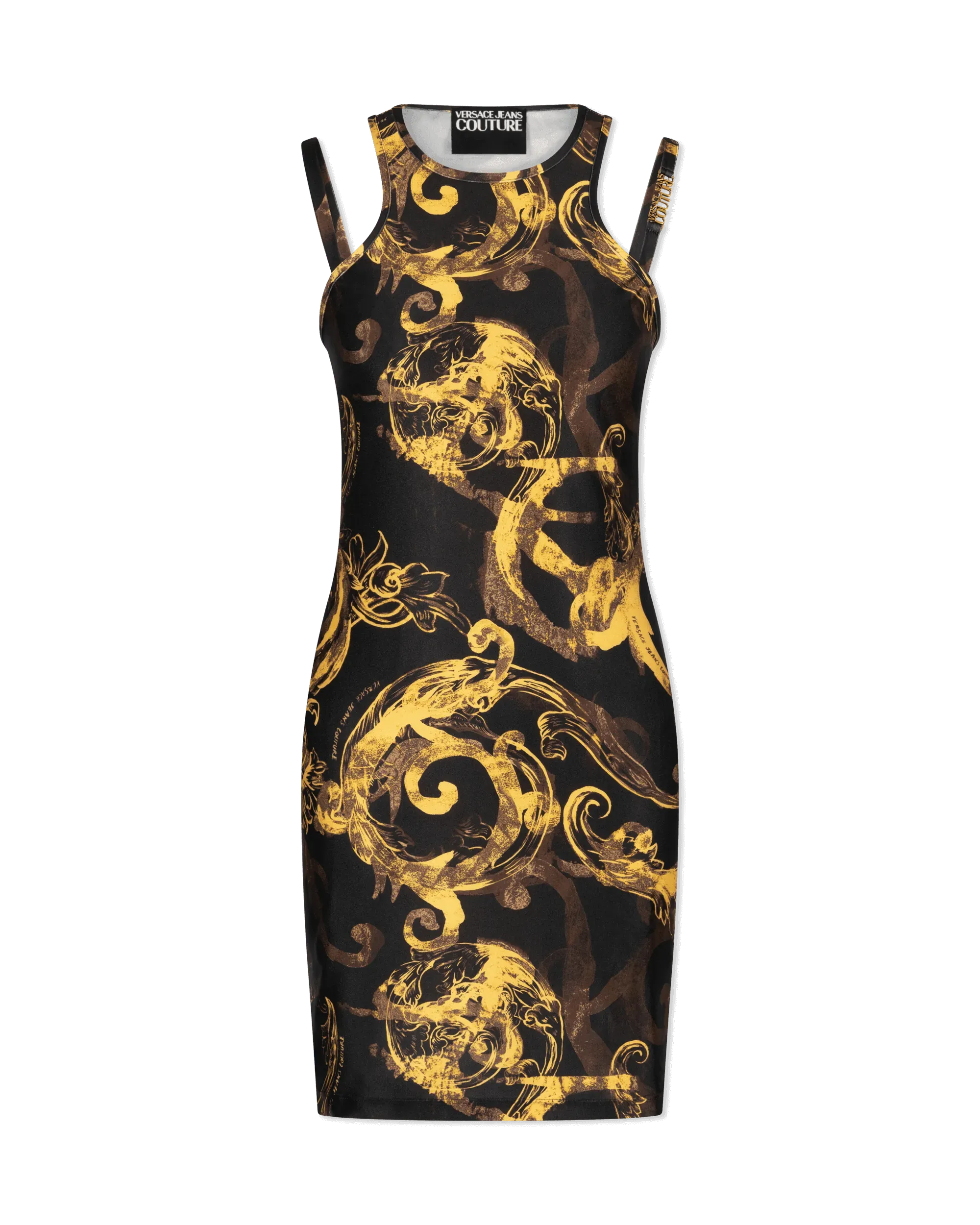 Watercolor Baroque Printed Double Strap Mini Dress - DIHSAN