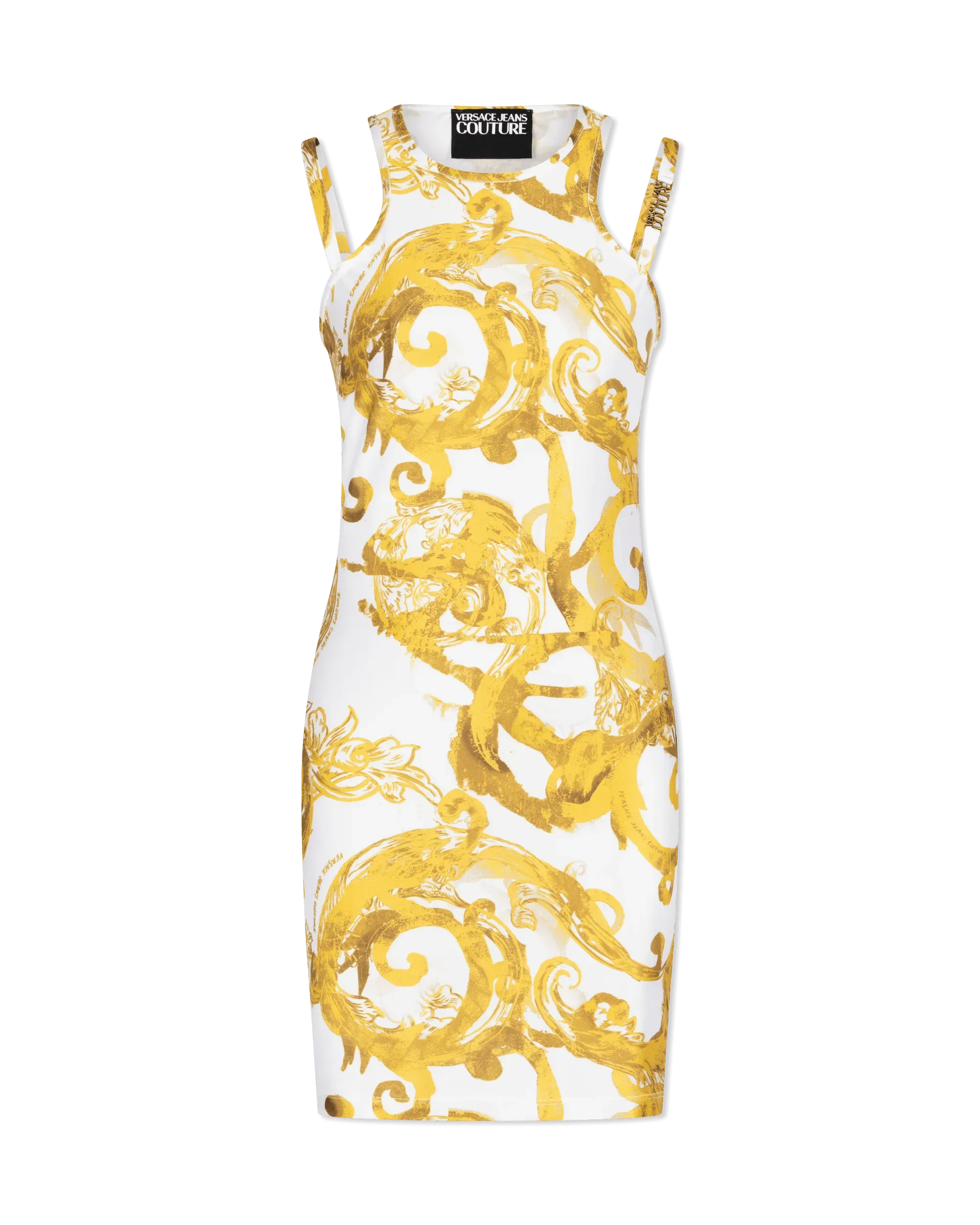 Watercolor Baroque Printed Double Strap Mini Dress - DIHSAN