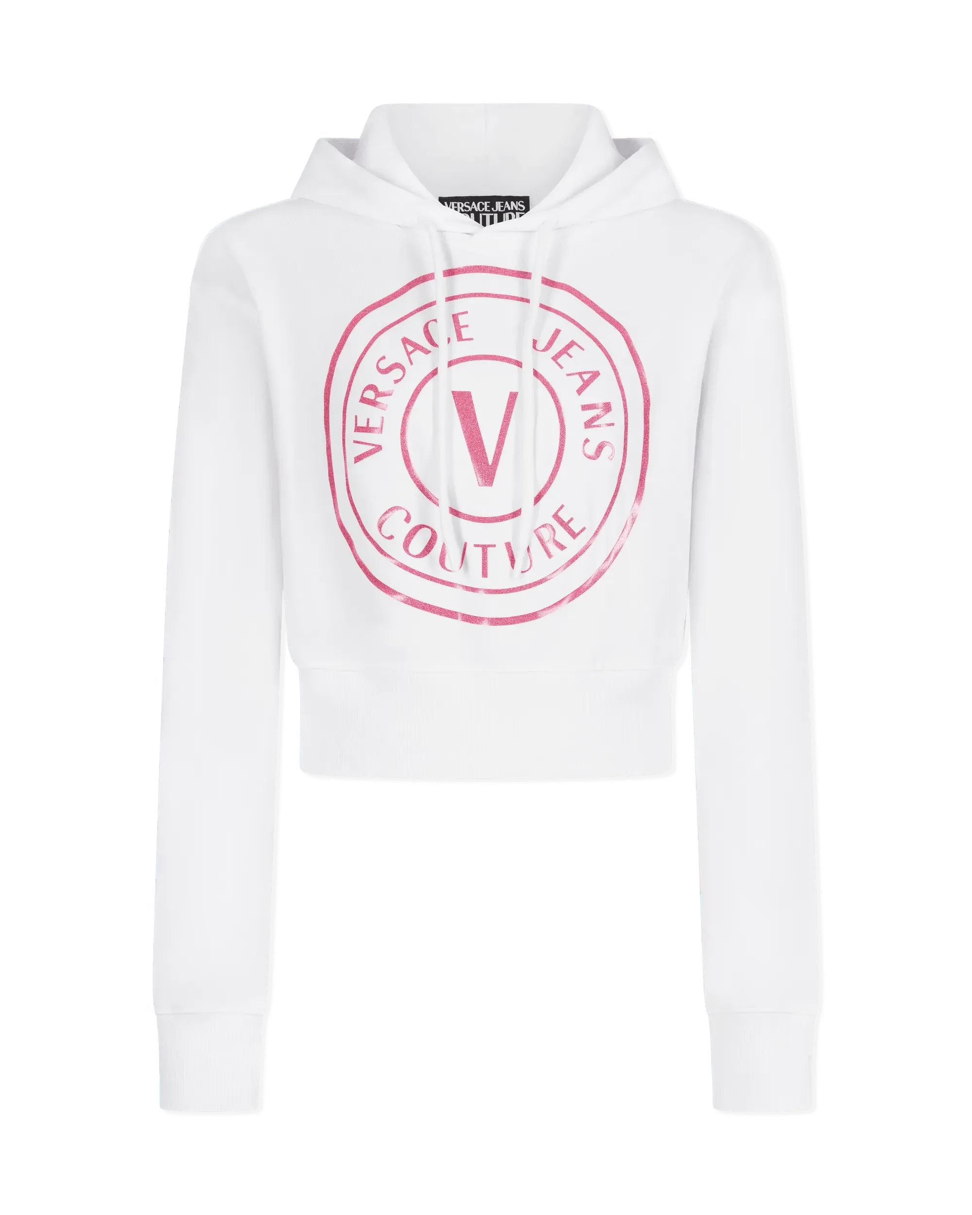 Glitter V-Emblem Cropped Hoodie - DIHSAN