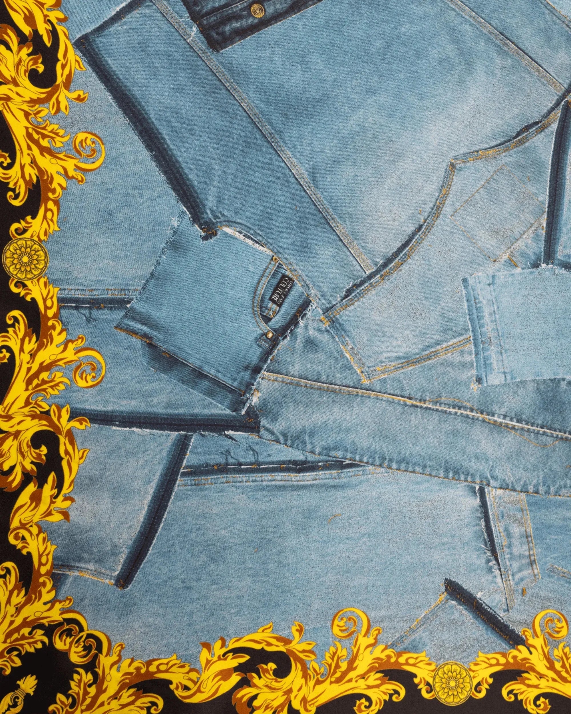 Denim Patchwork Silk Foulard - DIHSAN