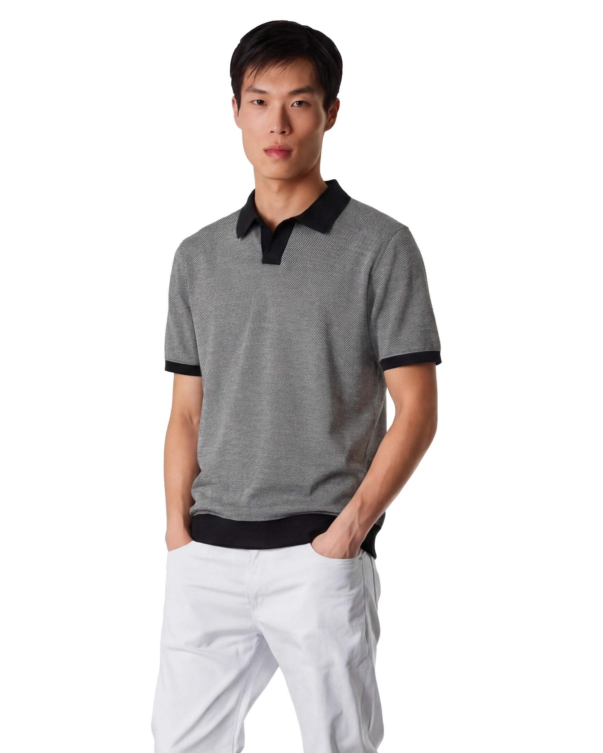 Bryce Johnny Collar Mini Check Polo Shirt