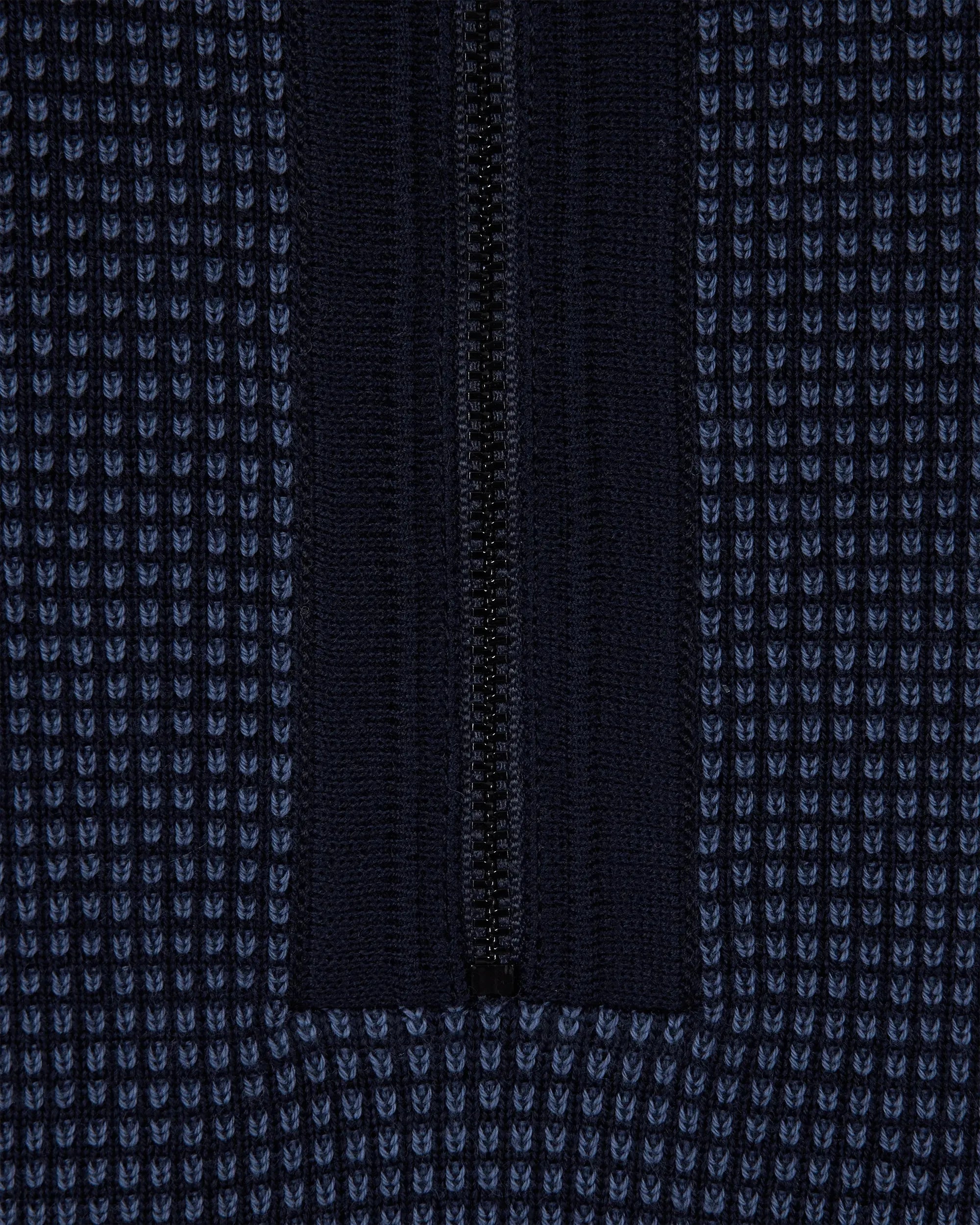 Dark Blue Virgin H-Dambino Zip-Neck Sweater With Mixed Structures by BOSS Black | DIHSAN