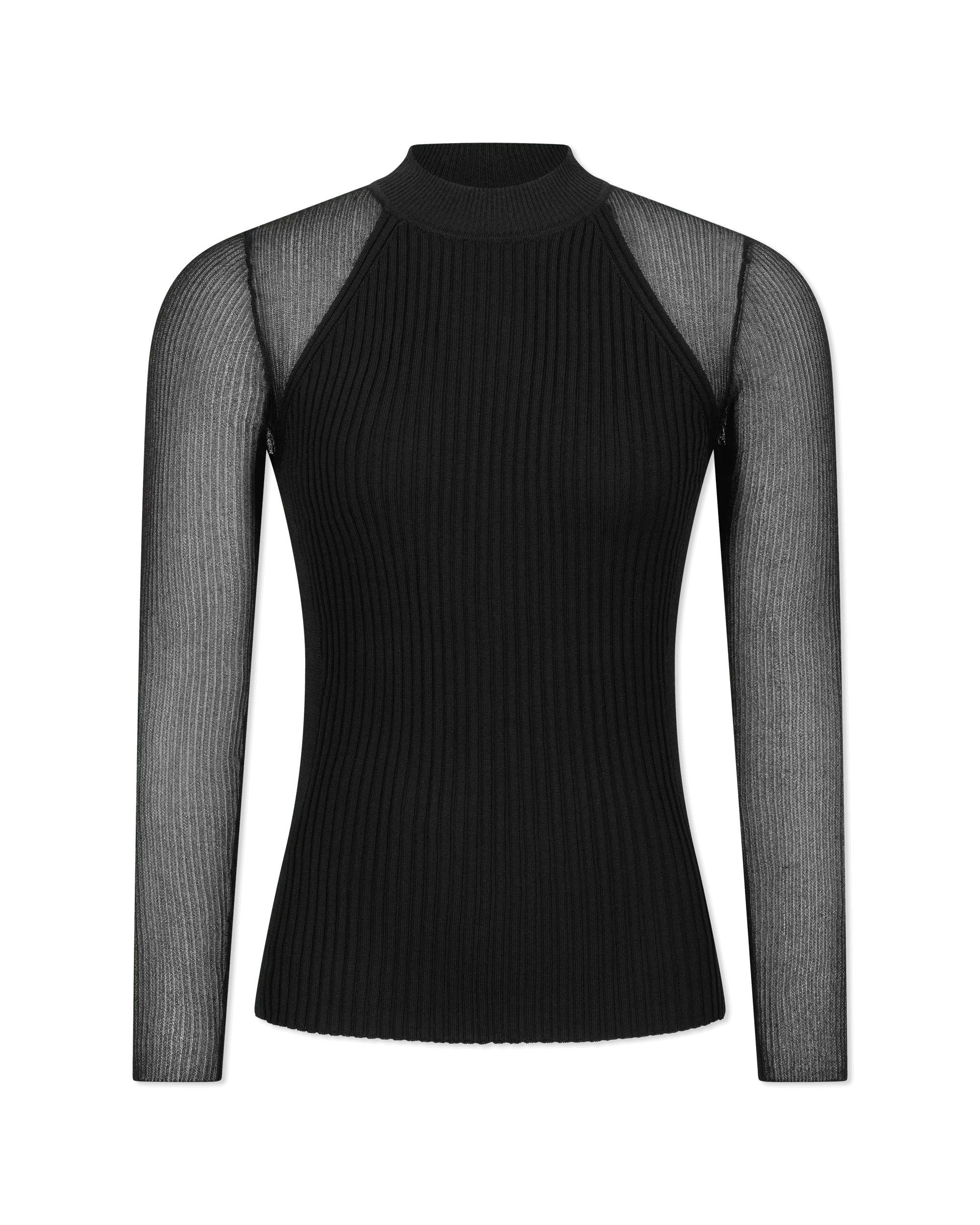 Stassi Sheer-Sleeved Ribbed Sweater - DIHSAN