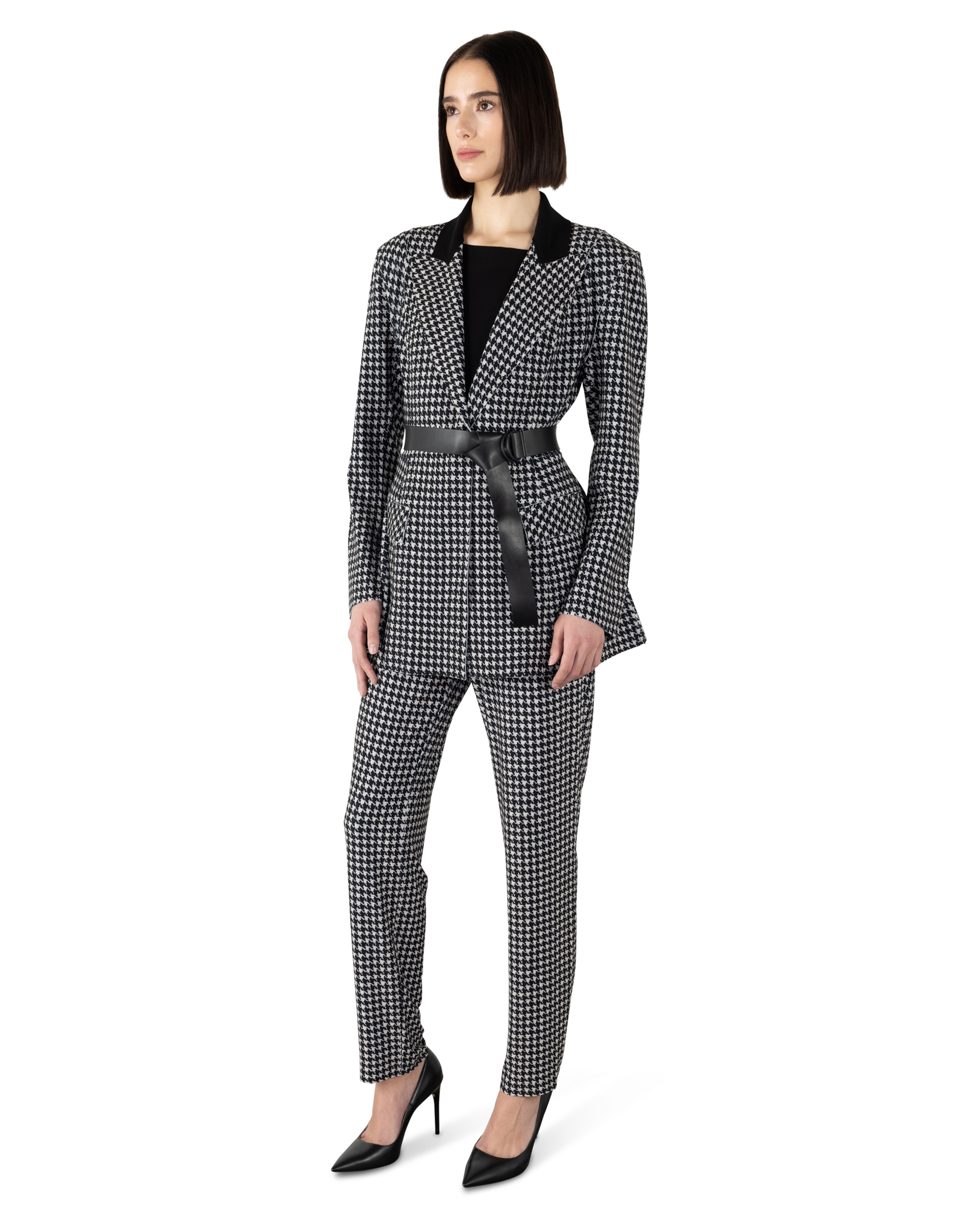 Single Breasted Houndstooth Boxy Blazer