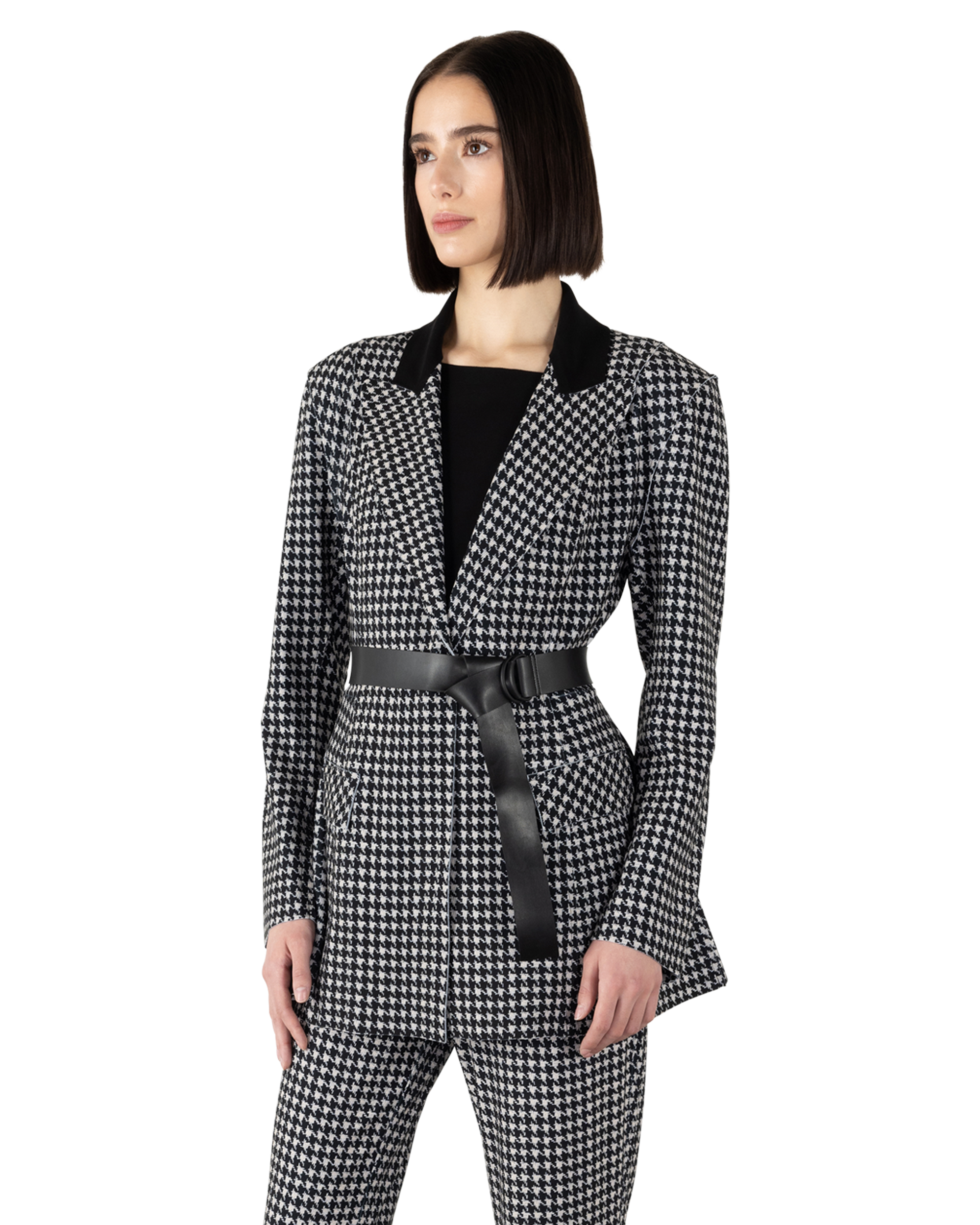 Single Breasted Houndstooth Boxy Blazer