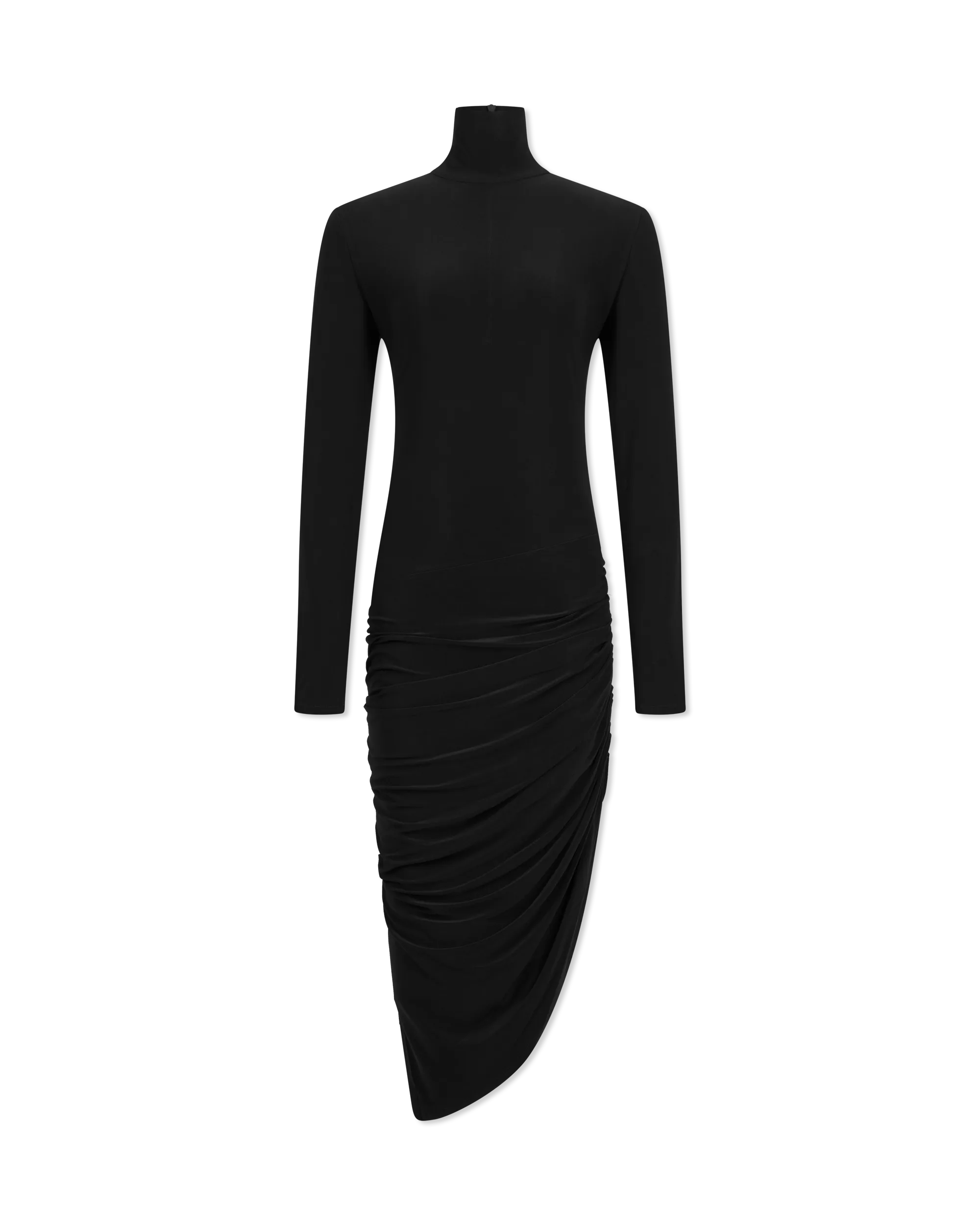 L/S Turtleneck Side Drape Midcalf Dress - DIHSAN