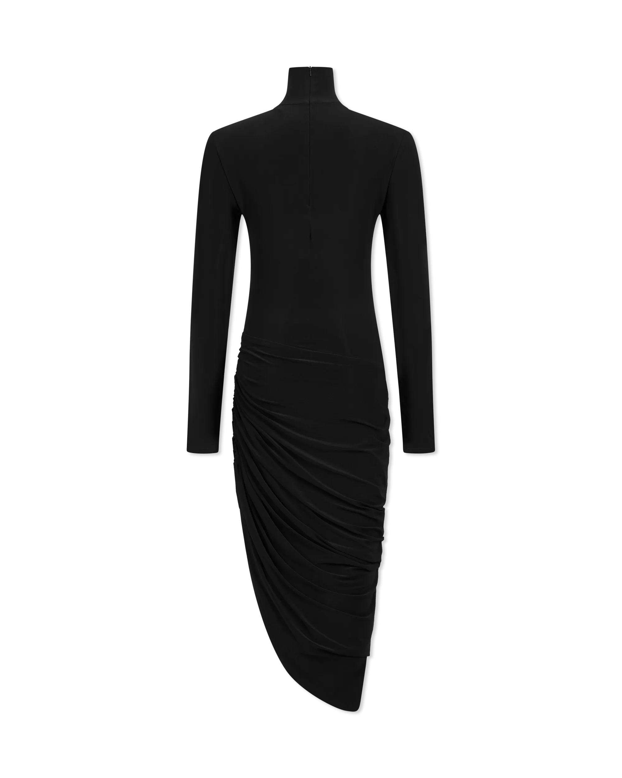 L/S Turtleneck Side Drape Midcalf Dress - DIHSAN