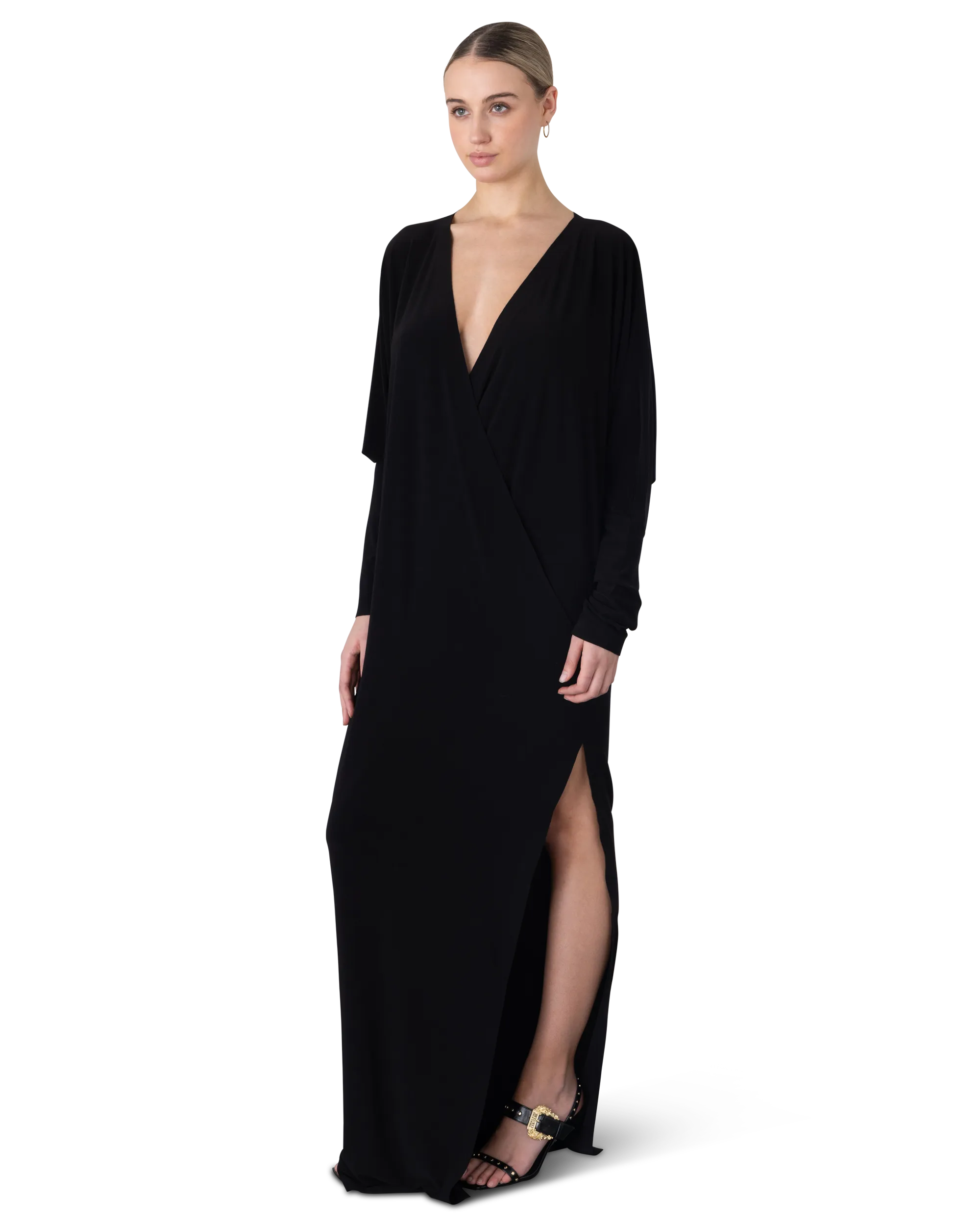 Norma Kamali Dress Dolman Wrap With Side Slit Gown