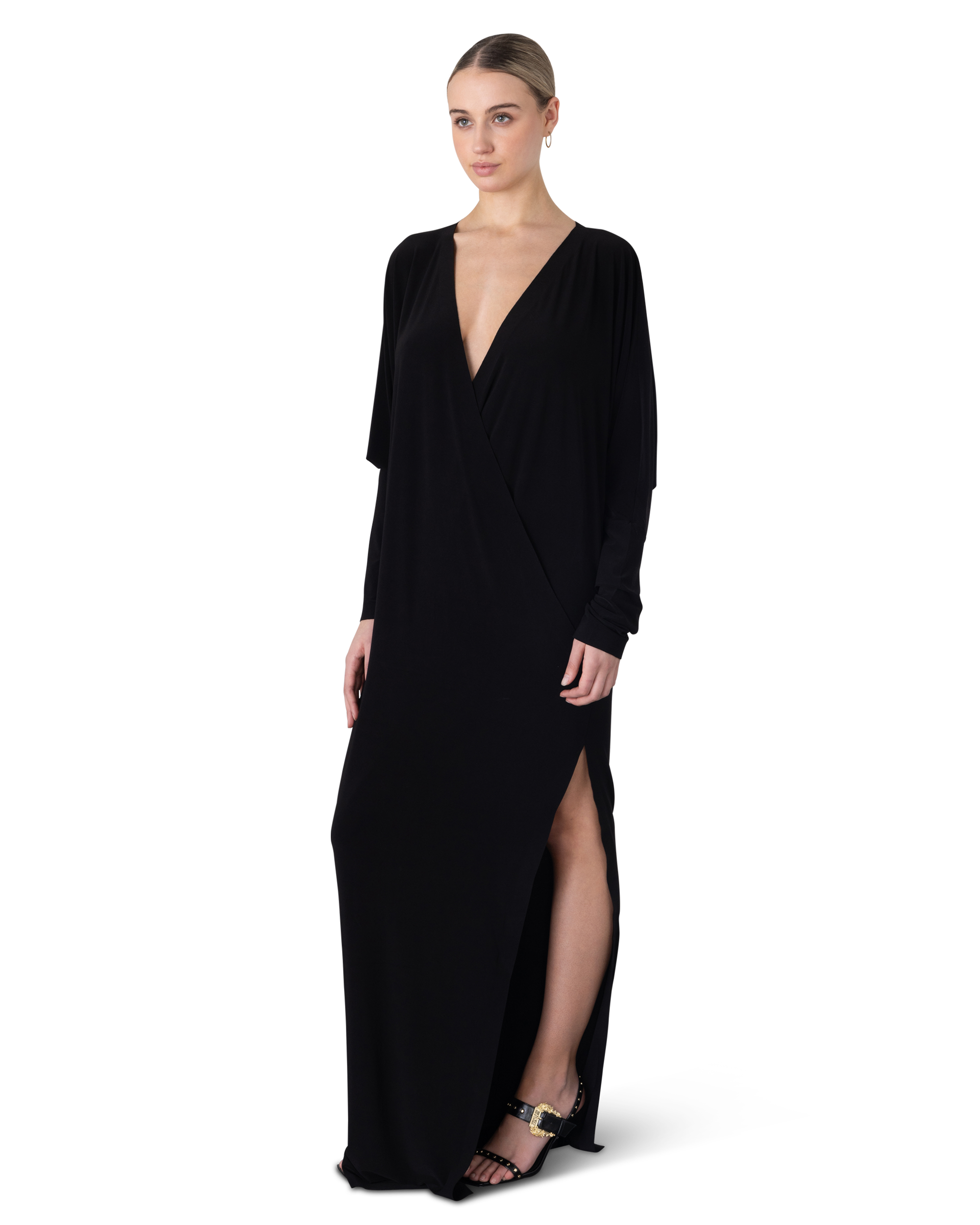 Norma Kamali Dress Dolman Wrap With Side Slit Gown
