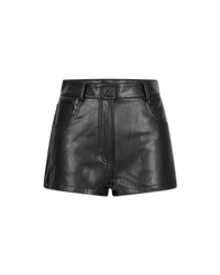 High Waist Faux Leather Jean Short - DIHSAN