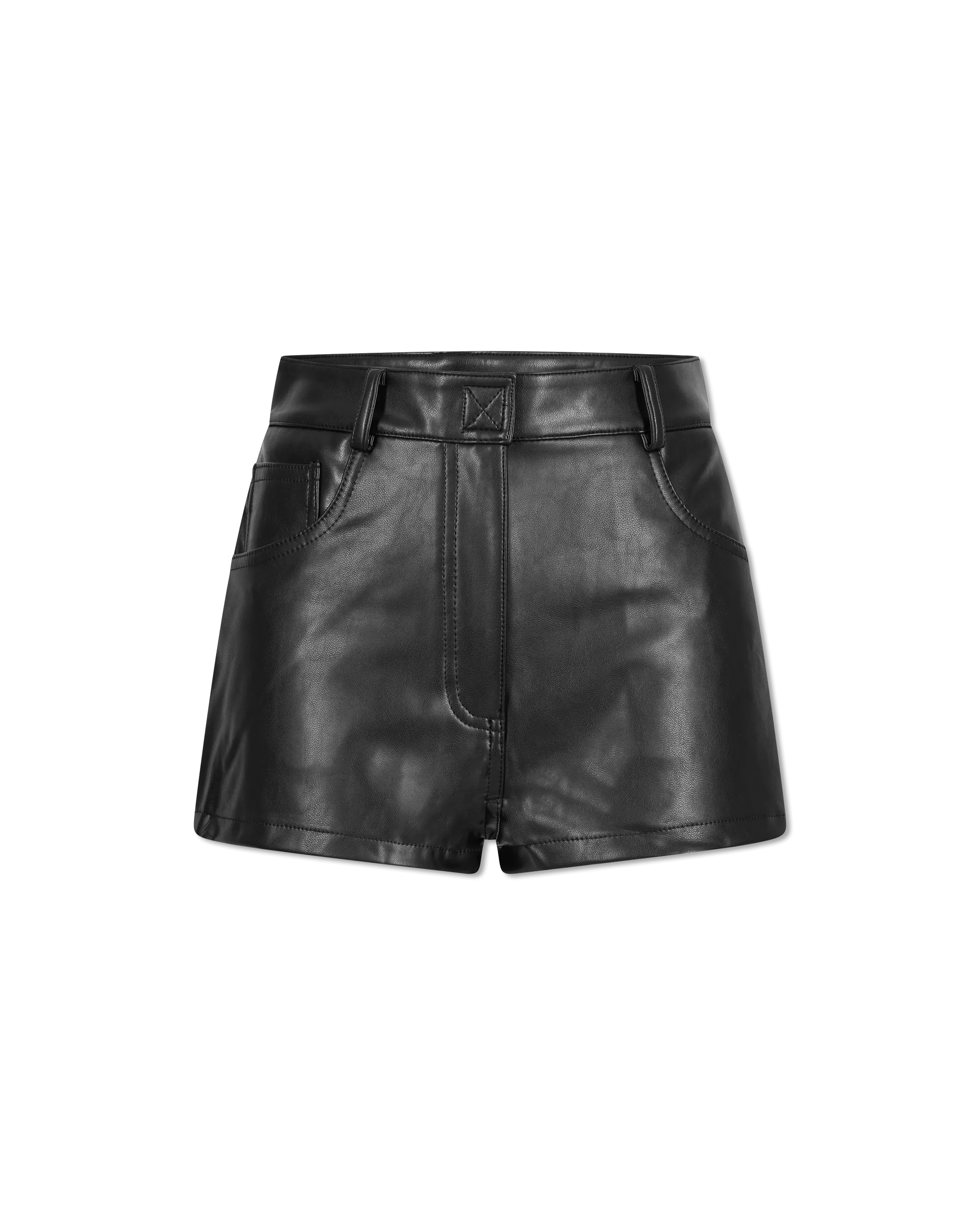 High Waist Faux Leather Jean Short - DIHSAN