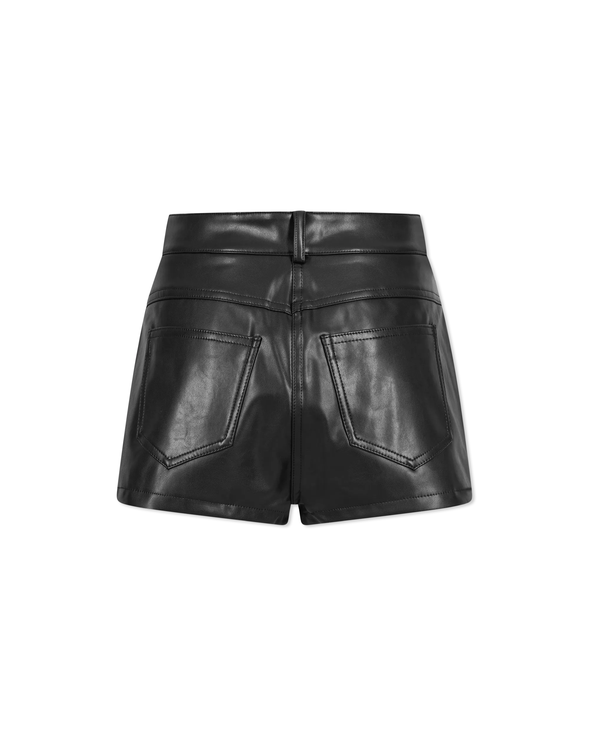 High Waist Faux Leather Jean Short - DIHSAN
