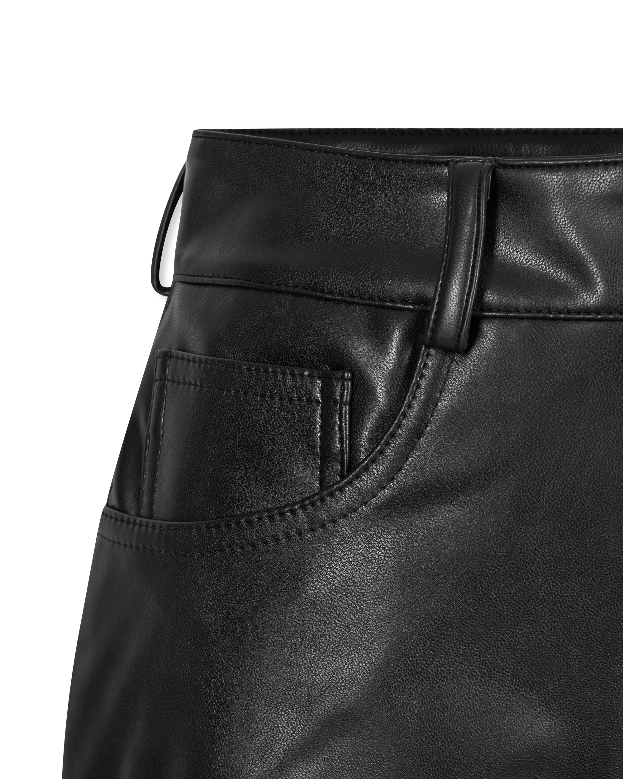 High Waist Faux Leather Jean Short - DIHSAN