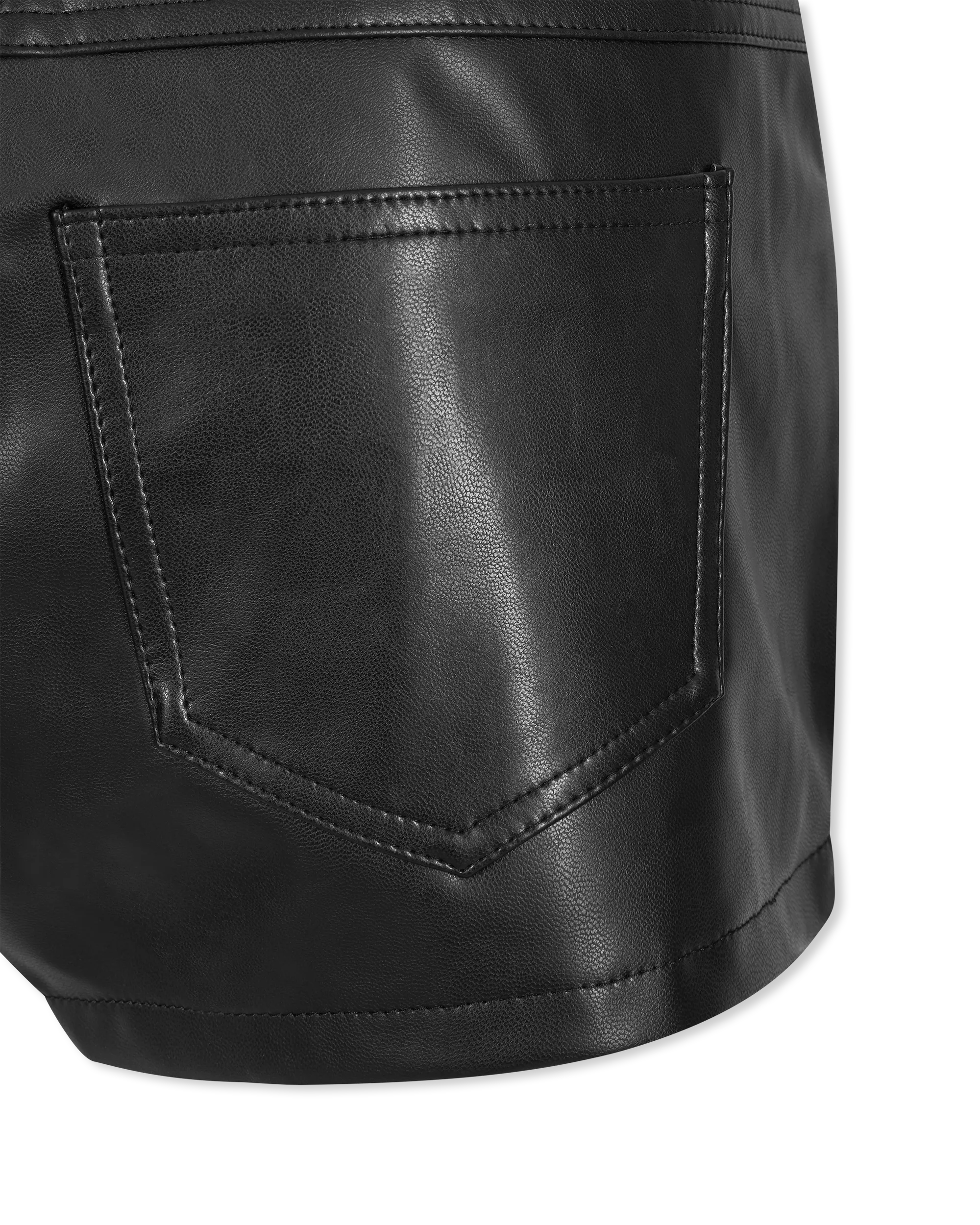 High Waist Faux Leather Jean Short - DIHSAN