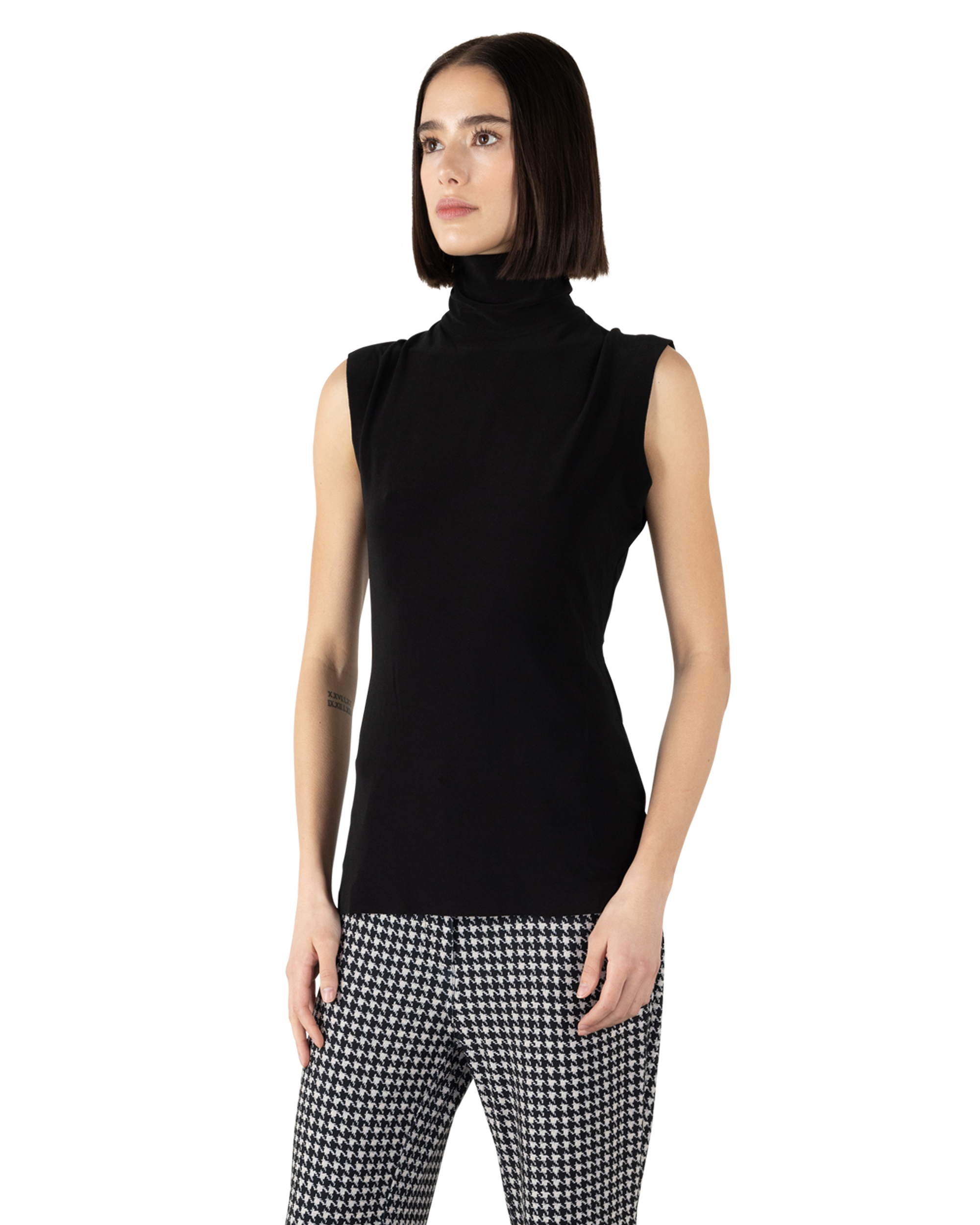 Black Sleeveless Turtleneck Top