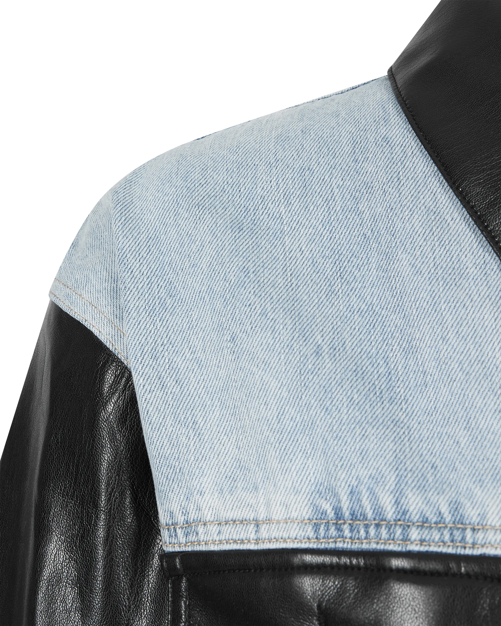 Valex Vegan Leather Combo Denim Jacket - DIHSAN