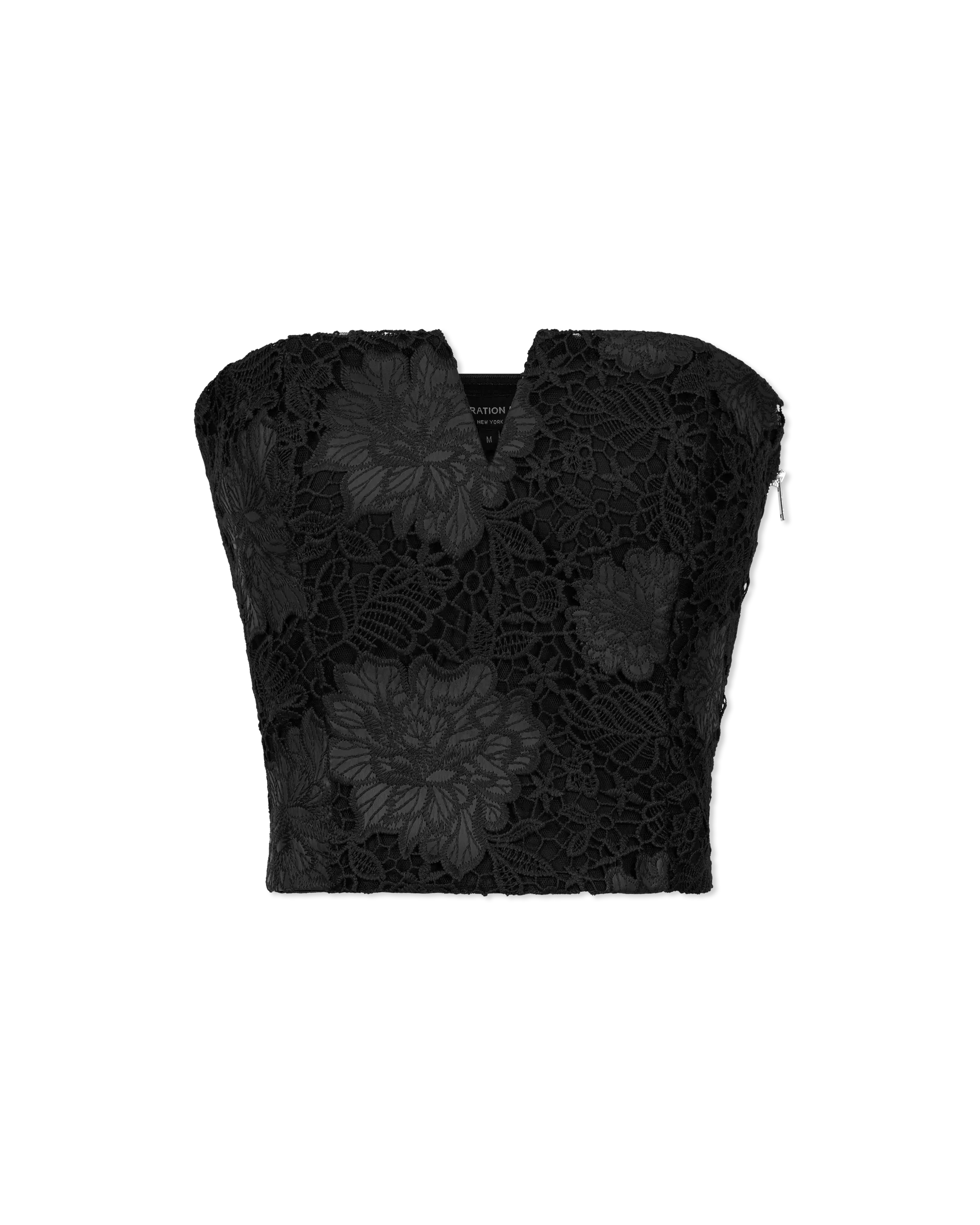Rumi Vegan Leather Guipure Bustier Top - DIHSAN