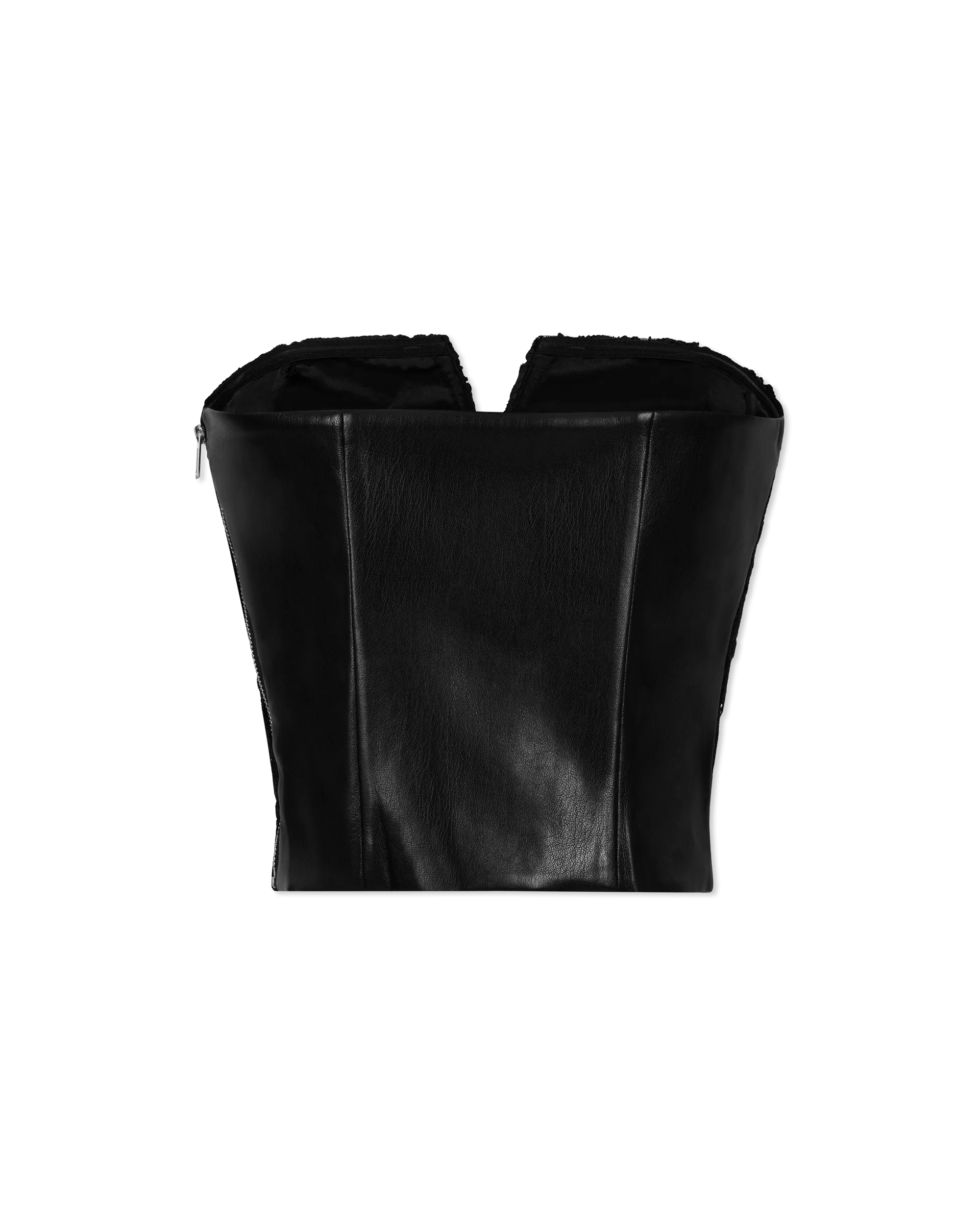 Rumi Vegan Leather Guipure Bustier Top - DIHSAN