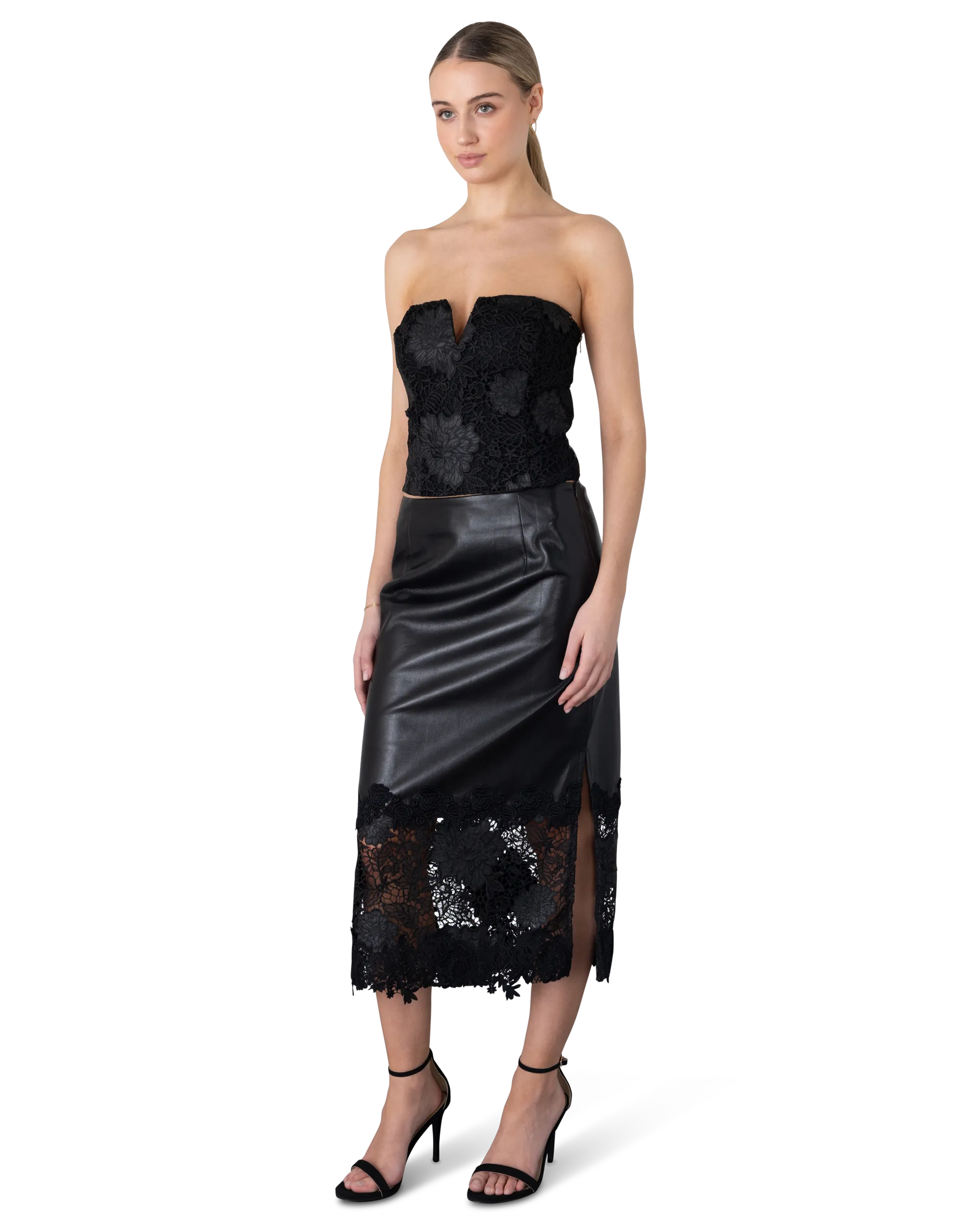 Generation Love Rumi Vegan Leather Guipure Bustier Top