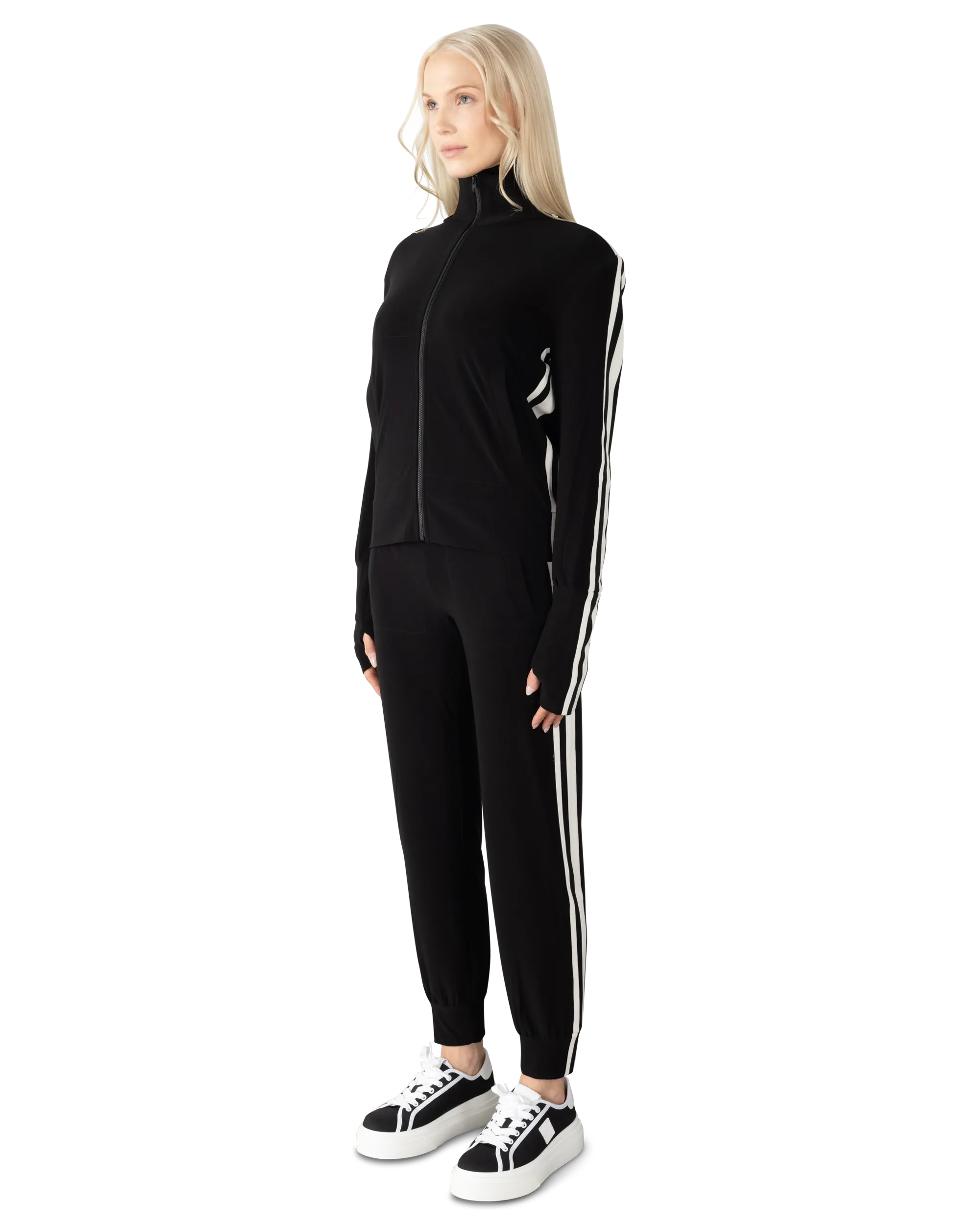Side Stripe Turtle Neck Zip Up Jacket