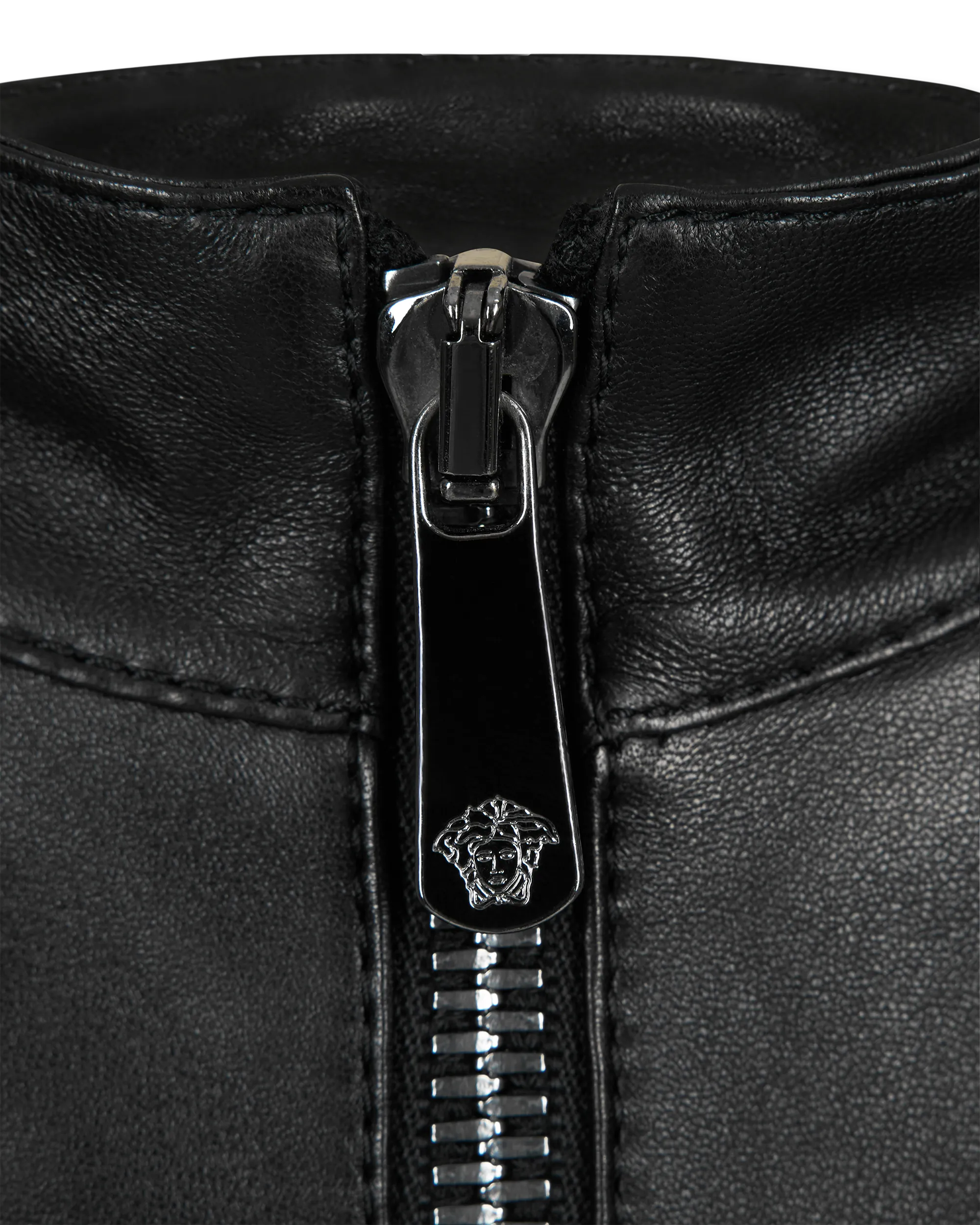 Leather Moto Jacket With Woven Chain Detail - DIHSAN