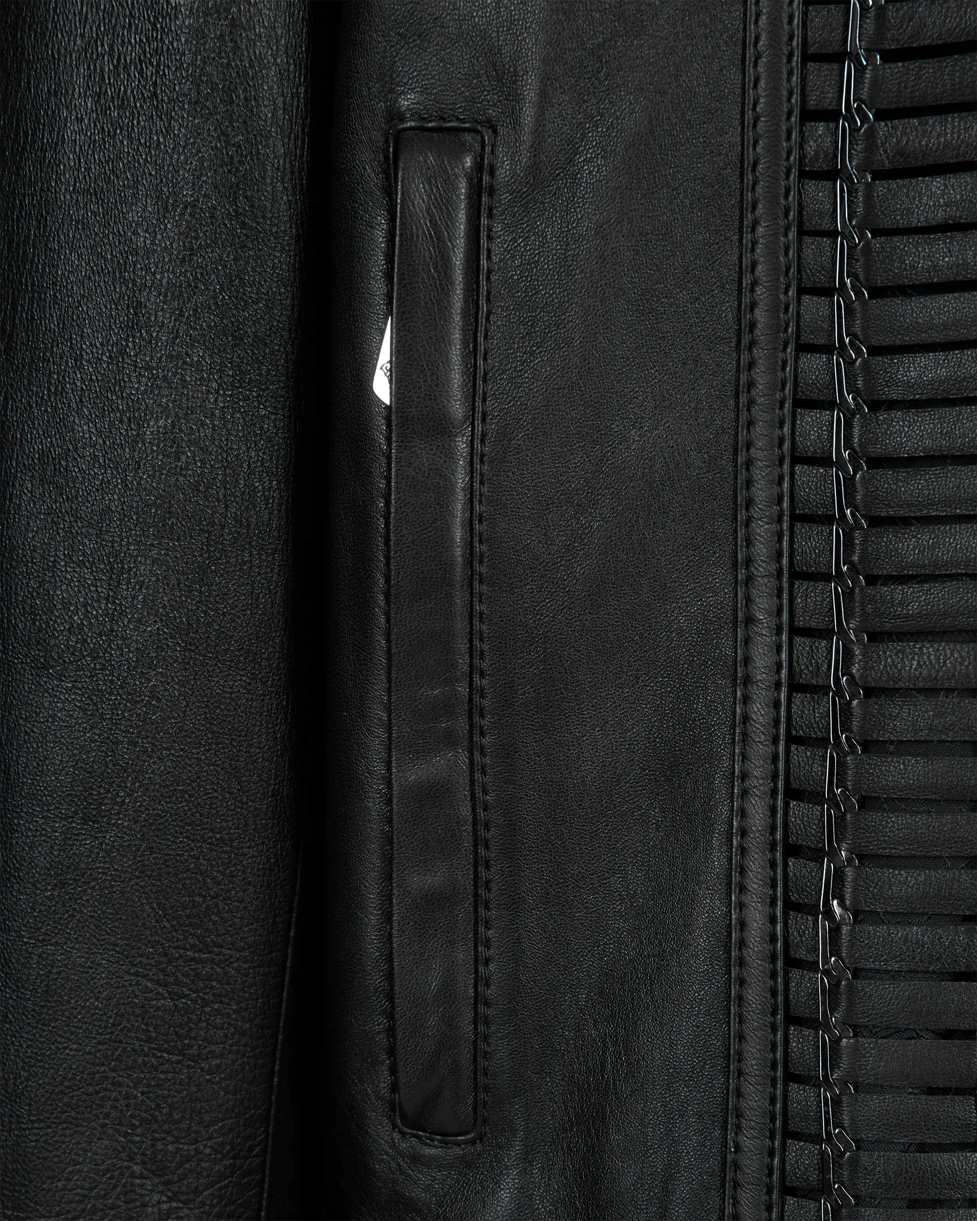 Leather Moto Jacket With Woven Chain Detail - DIHSAN