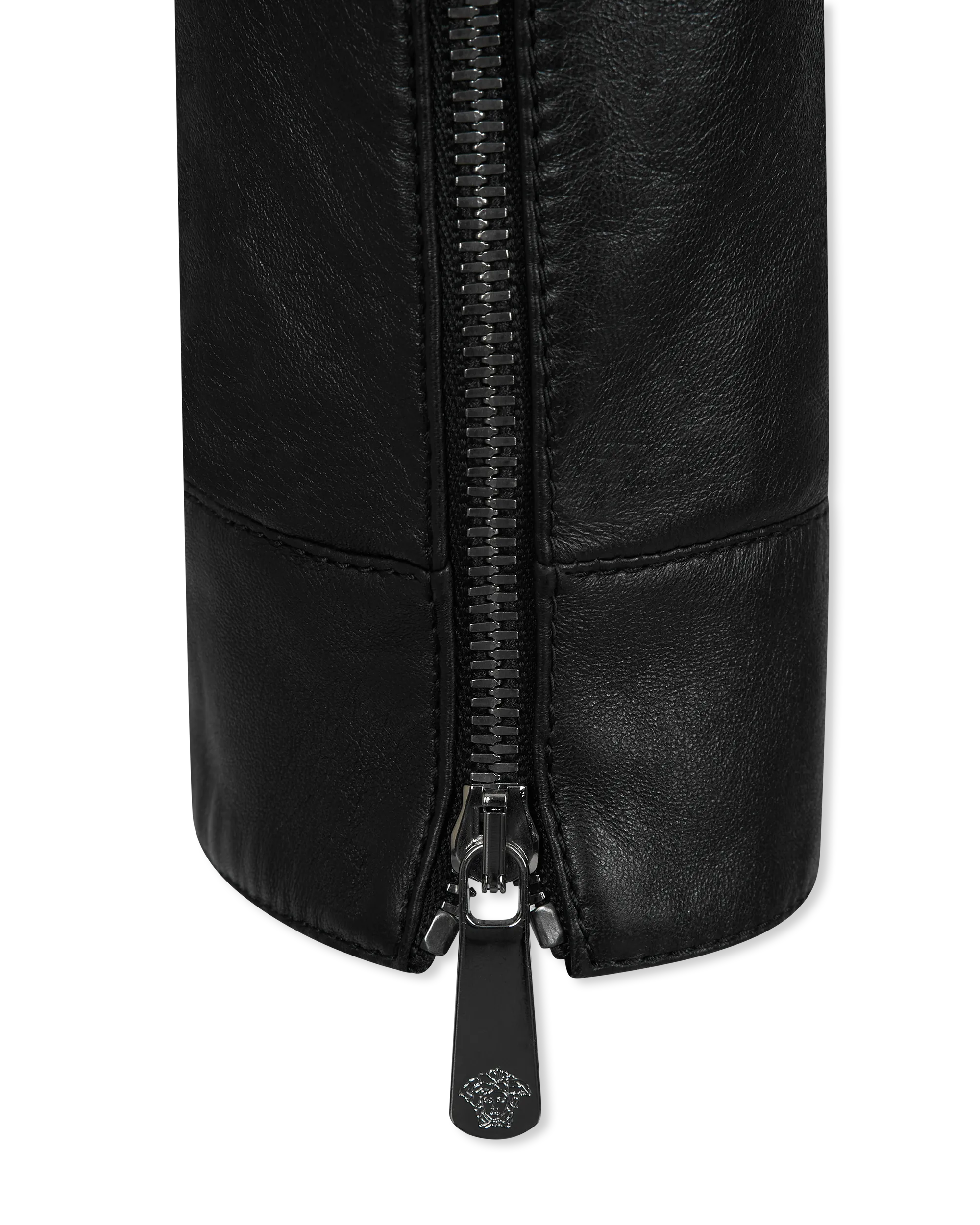 Leather Moto Jacket With Woven Chain Detail - DIHSAN