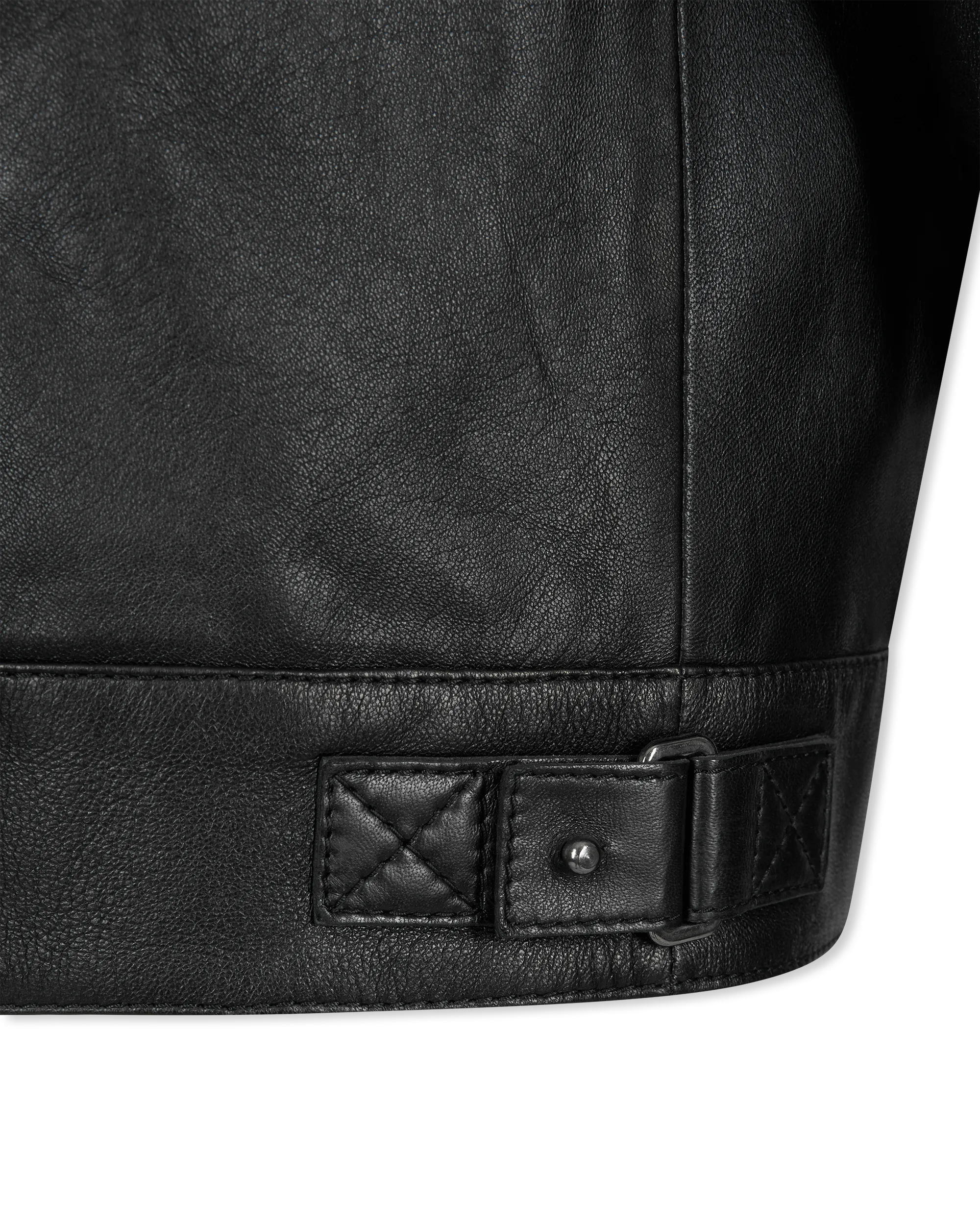 Leather Moto Jacket With Woven Chain Detail - DIHSAN