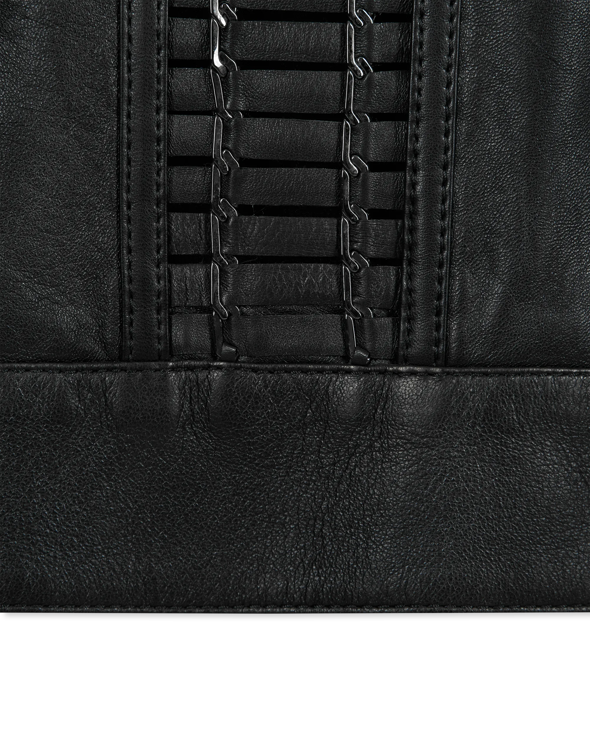 Leather Moto Jacket With Woven Chain Detail - DIHSAN