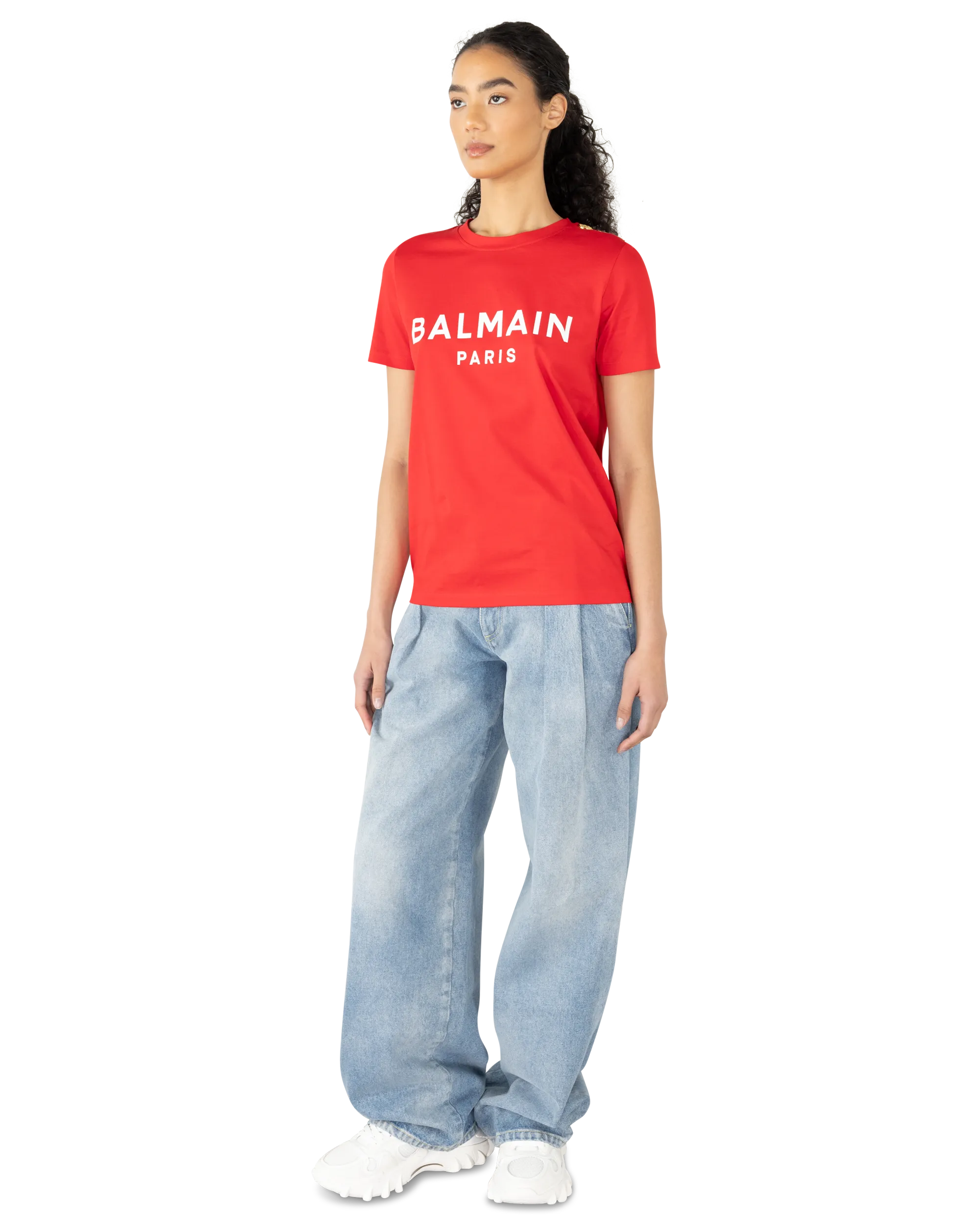 Balmain Paris Print 3 Button T-Shirt